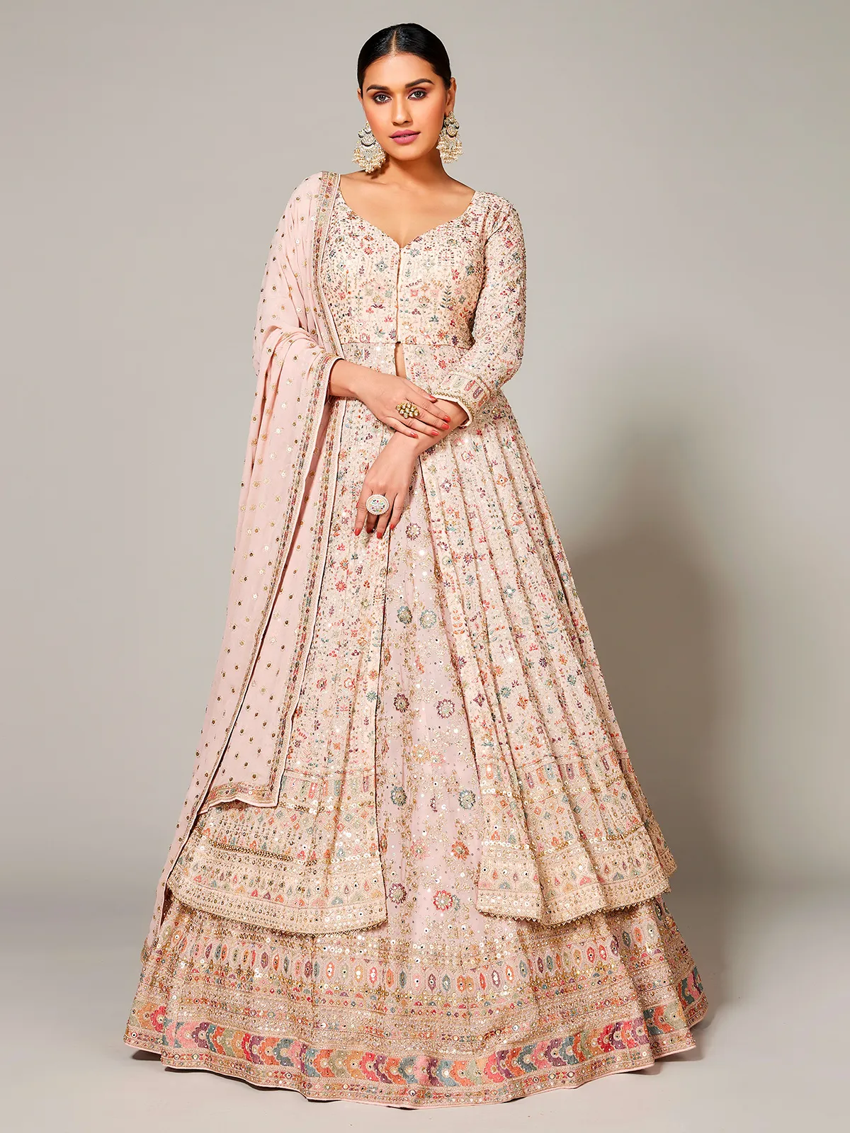 Light pink indowestern style lehenga suit