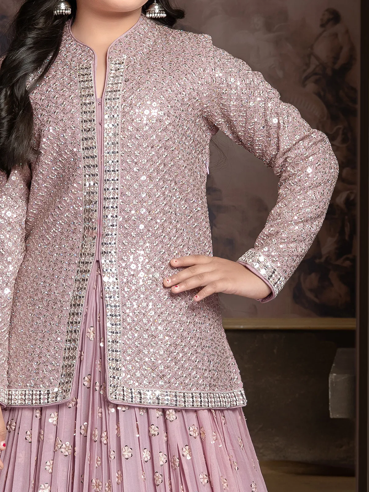 light pink jacket style lahenga choli