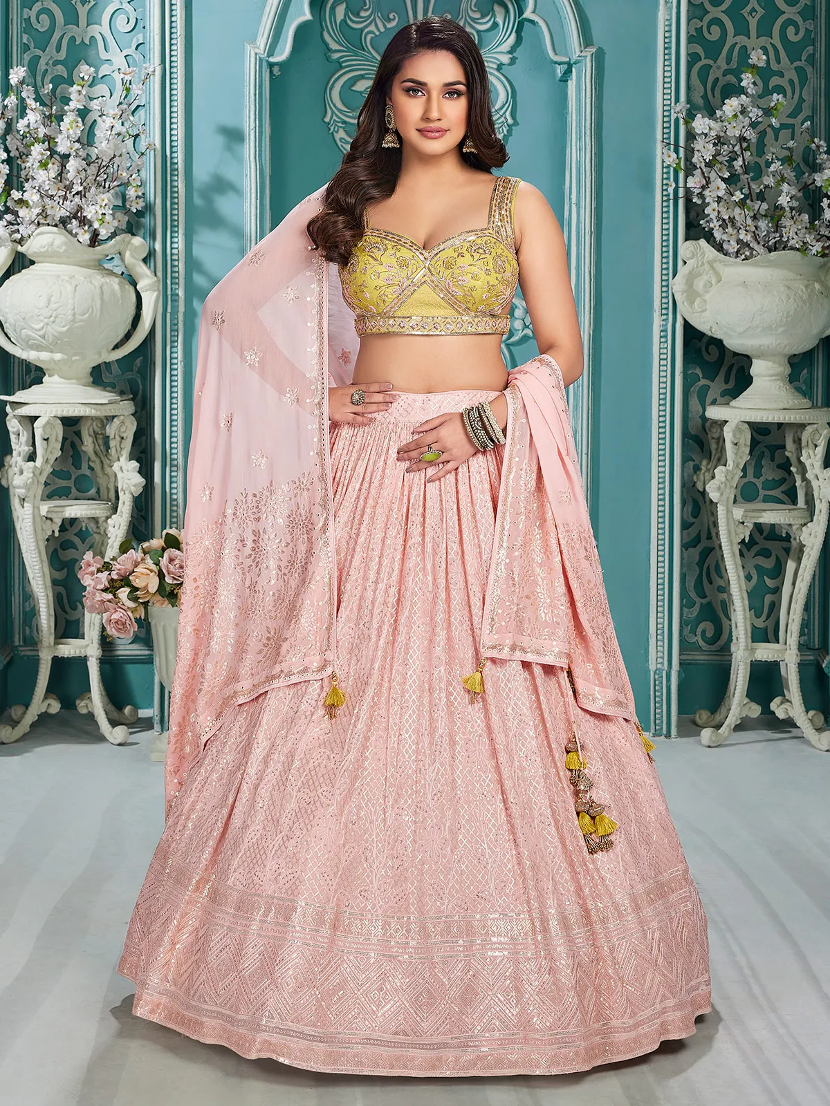 Light pink lehenga choli with dupatta