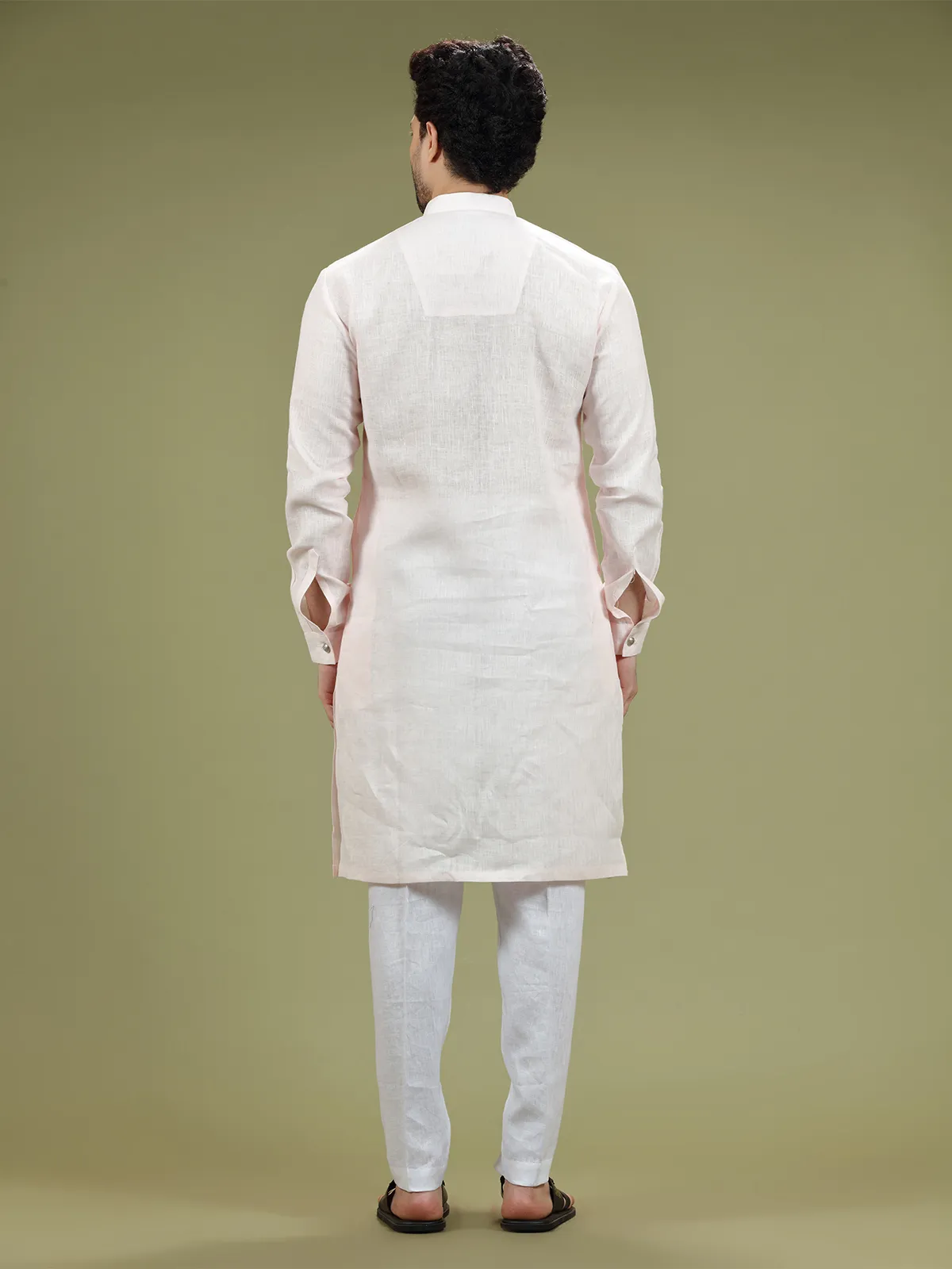 Light pink linen plain  Men Kurta pajama