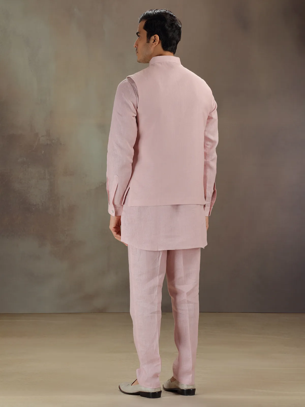 Light pink linen waistcoat set for men