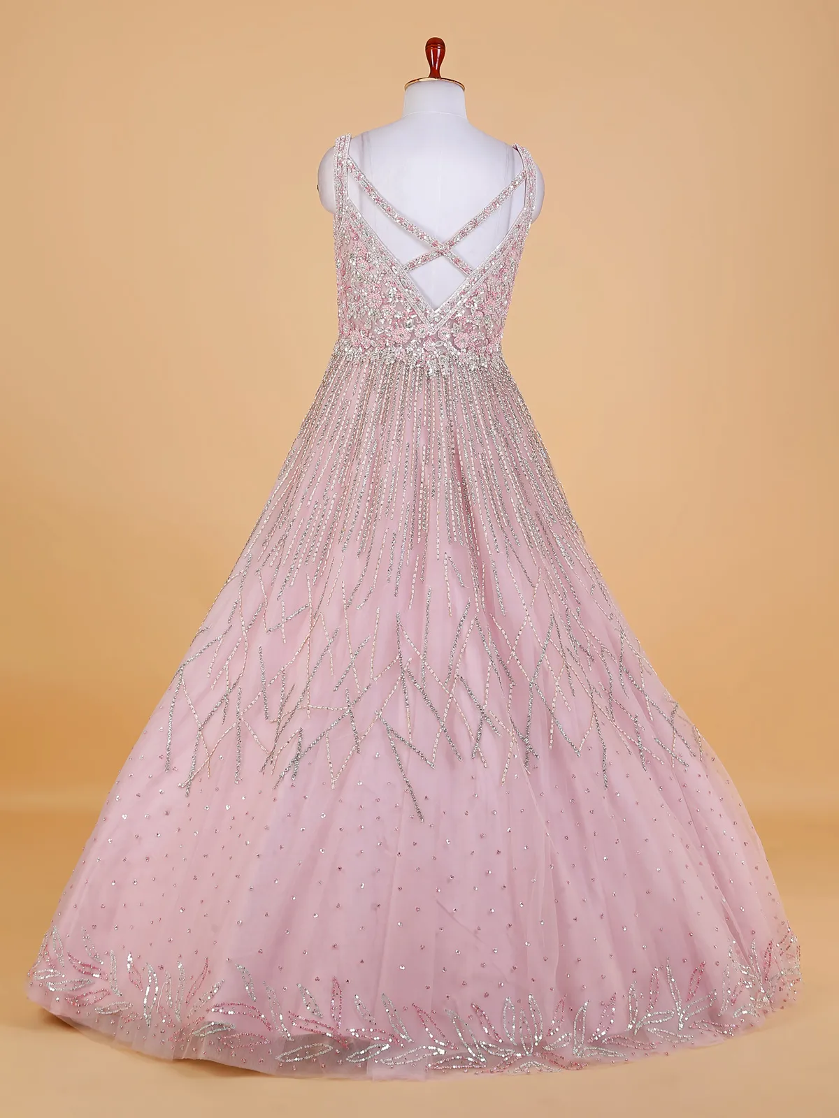 Light pink net floor length gown