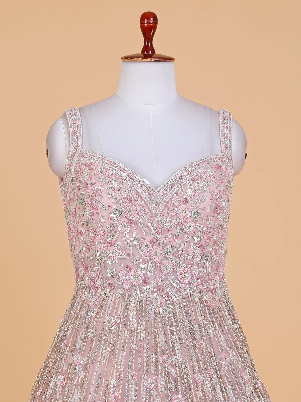 Light pink net floor length gown