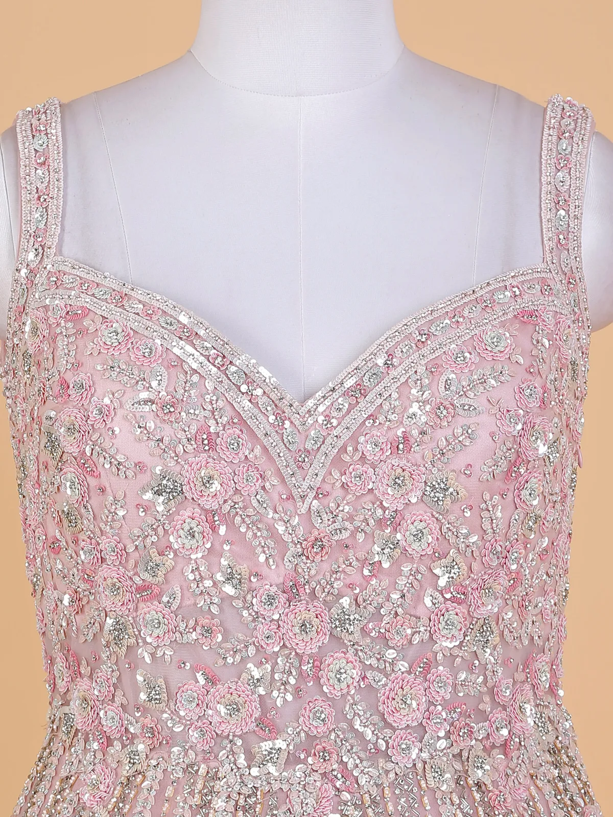 Light pink net floor length gown