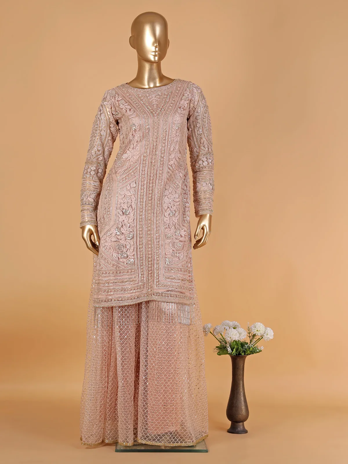 Light pink net palazzo suit