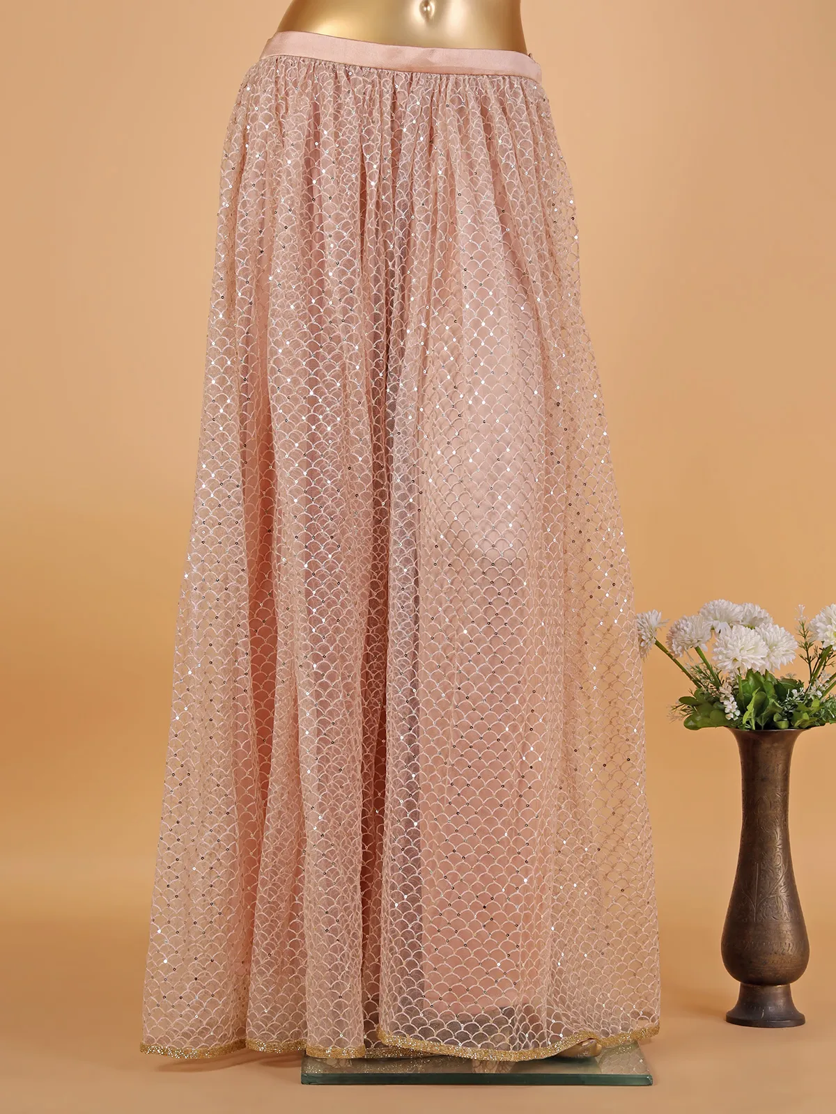 Light pink net palazzo suit