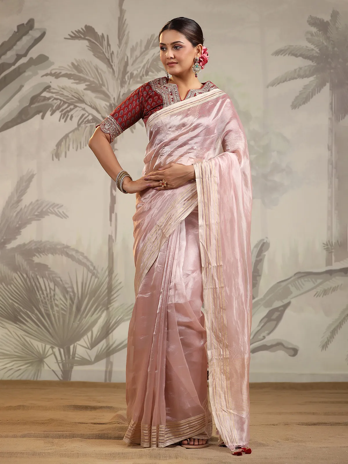 Light Onion pink organza saree