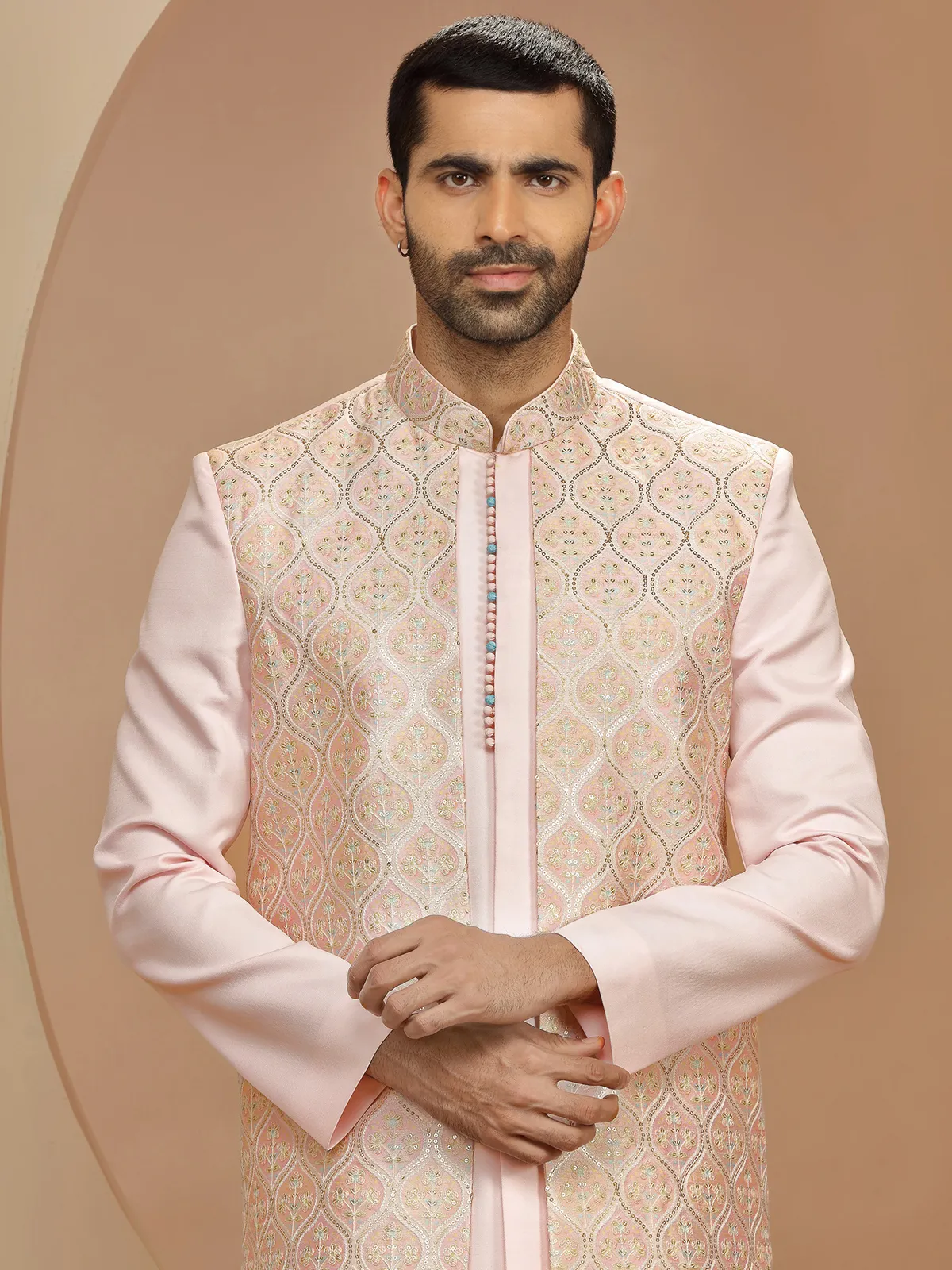 Light pink silk embroidery indowestern
