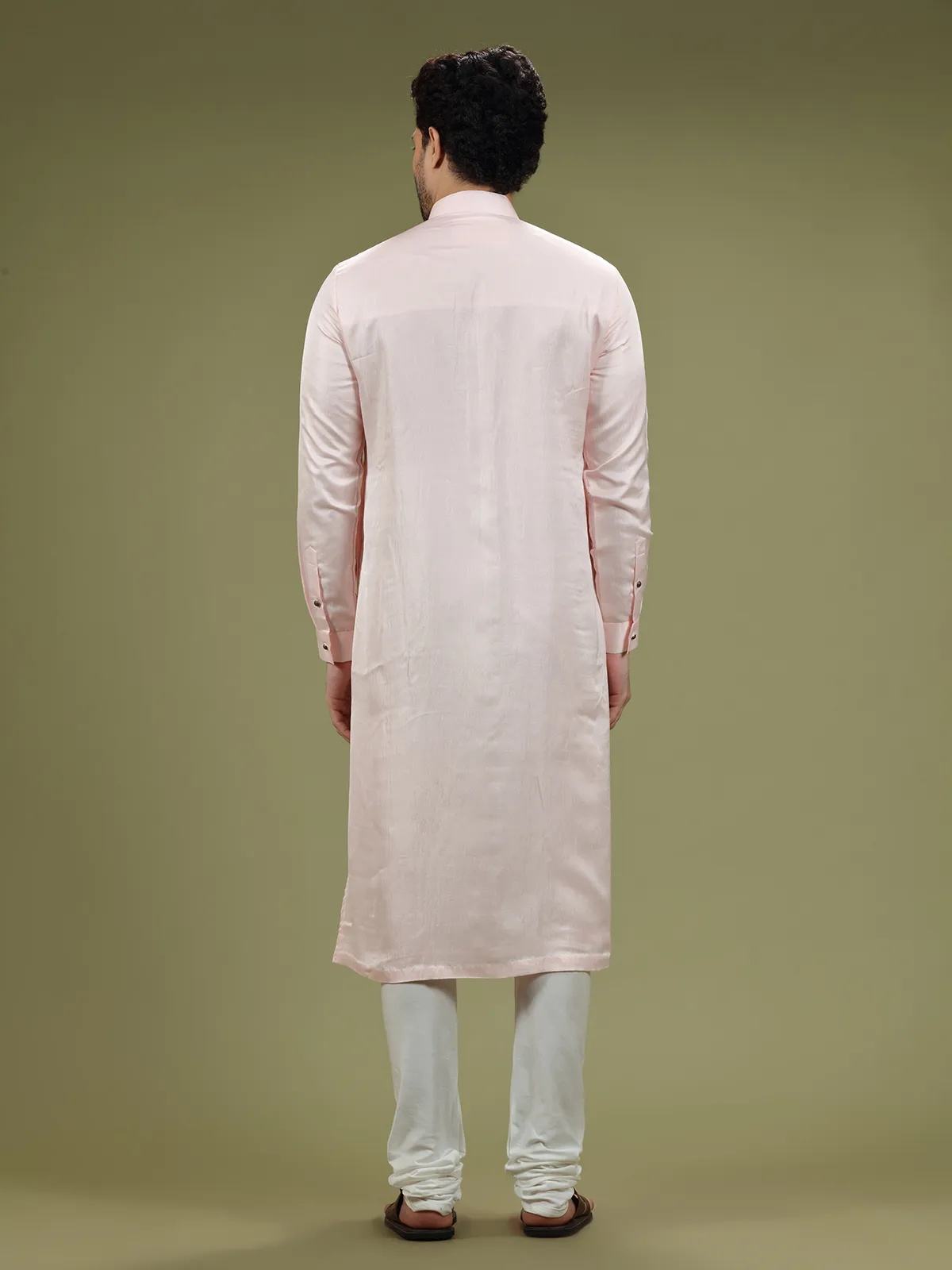 Light pink silk festive kurta suit
