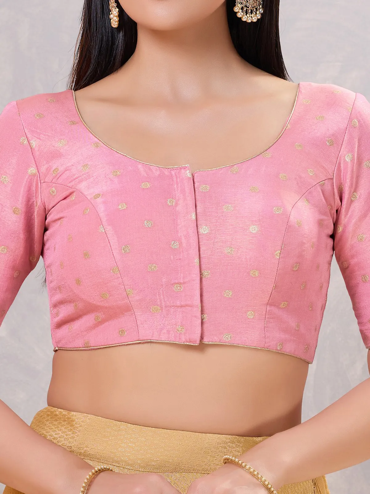 Light pink silk zari front open blouse