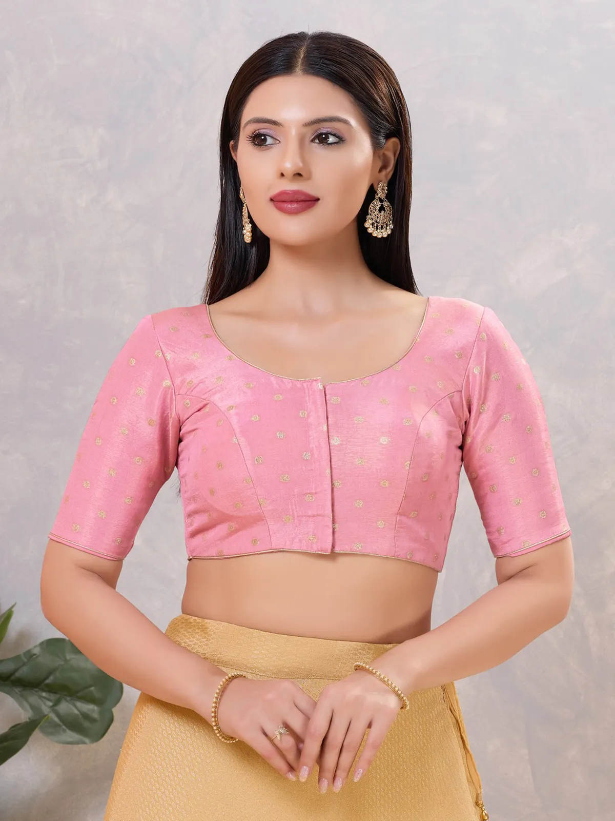 Light pink silk zari front open blouse