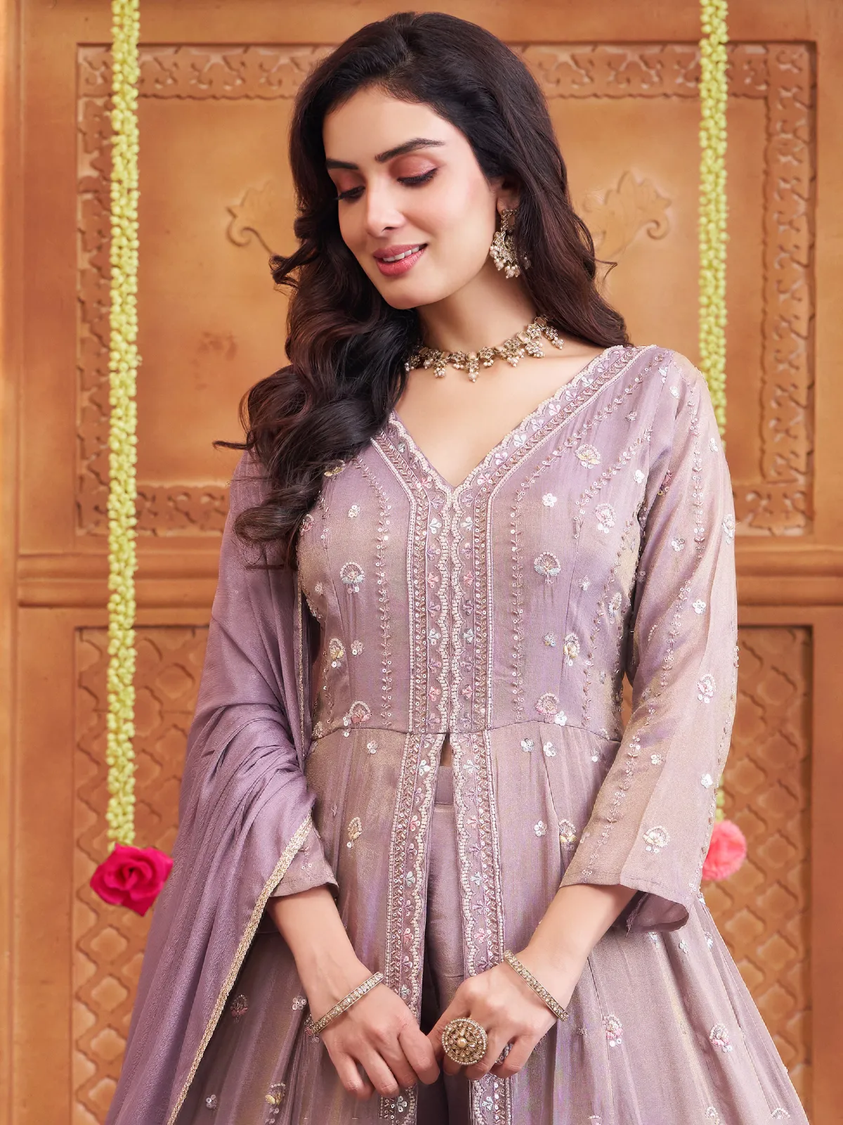 light purple anarkali dress Light Purple Anarkali Tissue Silk Festive Wear Suit