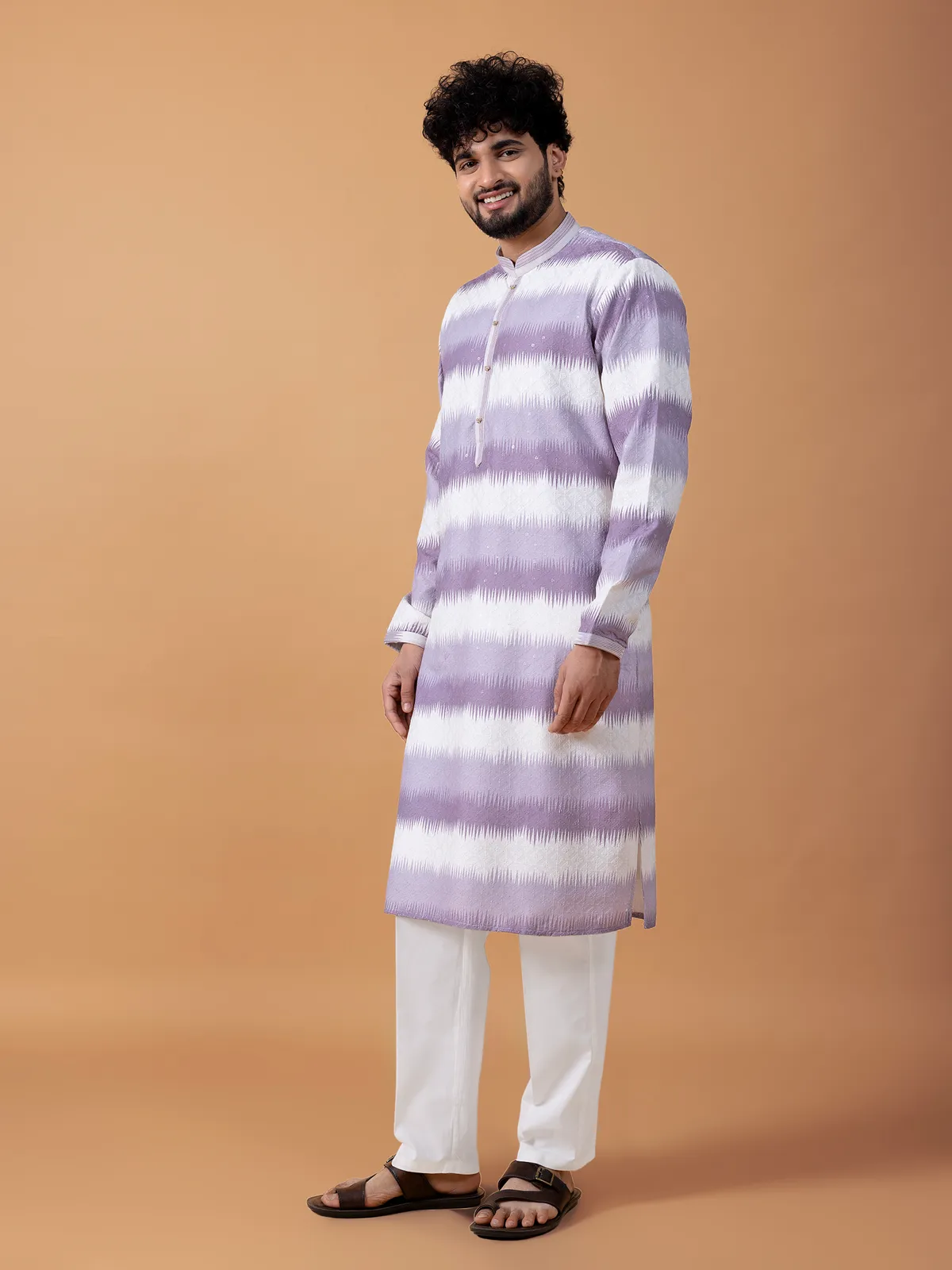 Light purple cotton embroidery kurta suit
