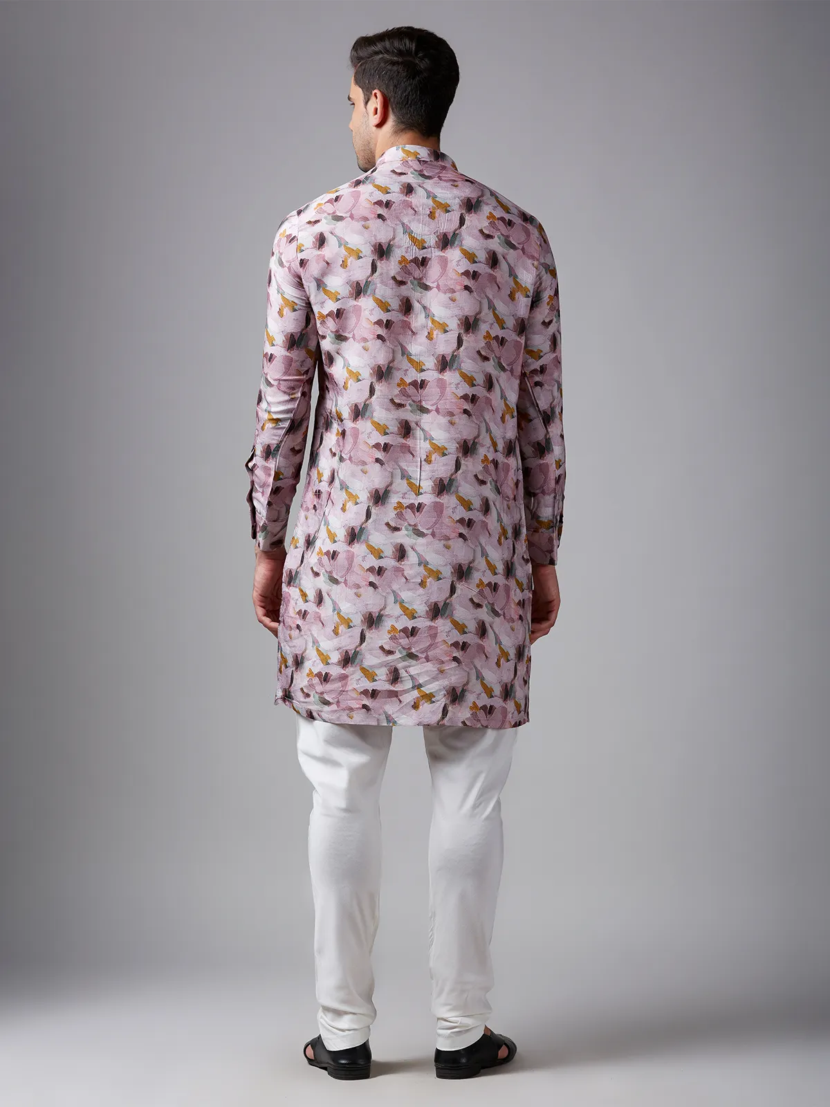 Light purple printed  Men Kurta pajama in silk