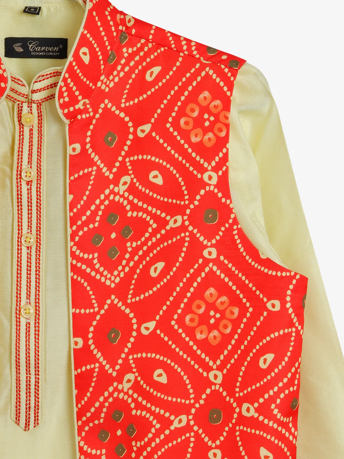 Light yellow and red cotton waistcoat set