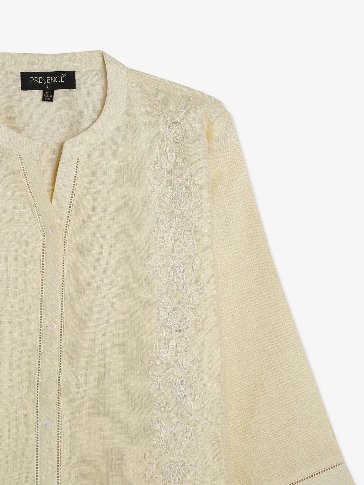 Light yellow embroidery top in cotton