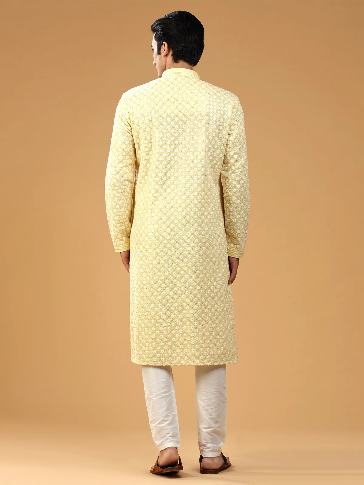 Light yellow georgette kurta suit with embroidery