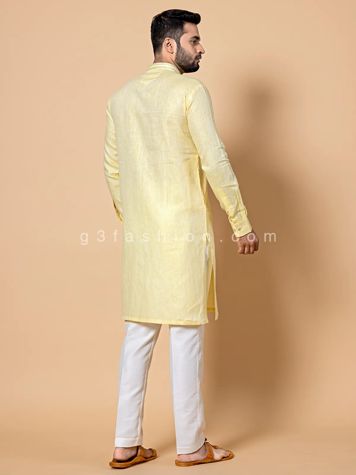 Light yellow linen kurta suit