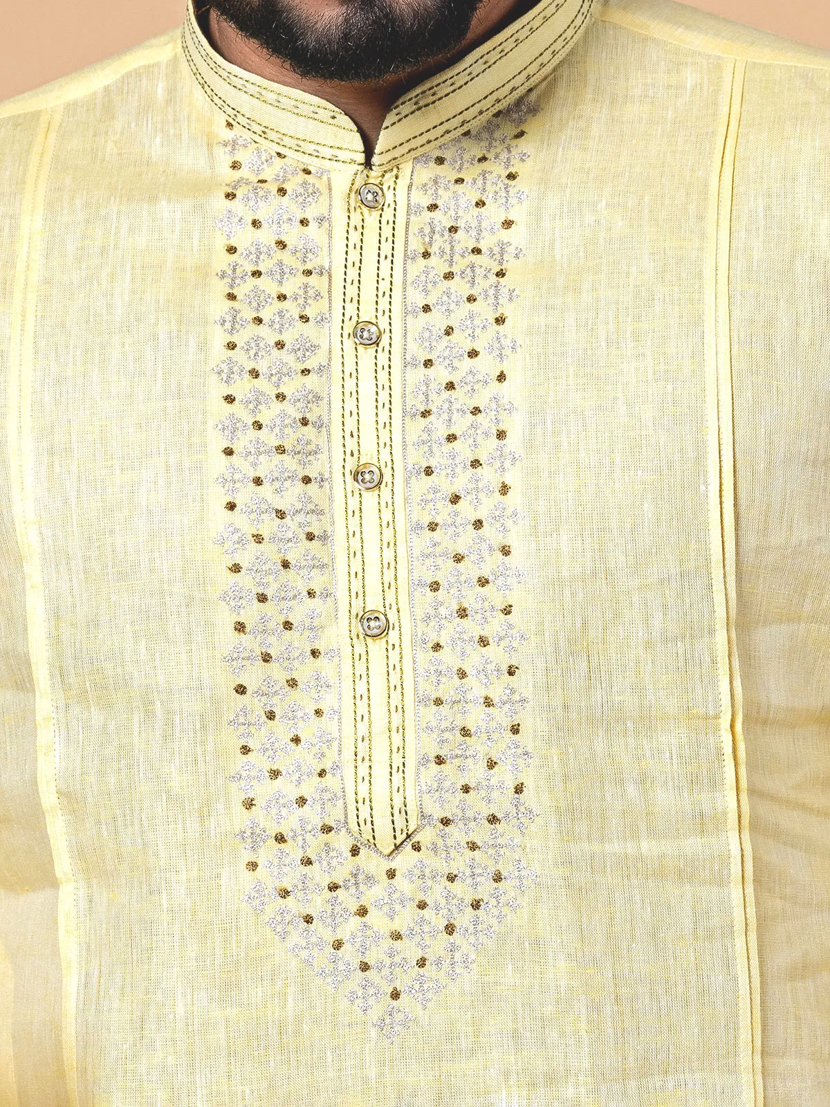 Light yellow linen  Men Kurta pajama