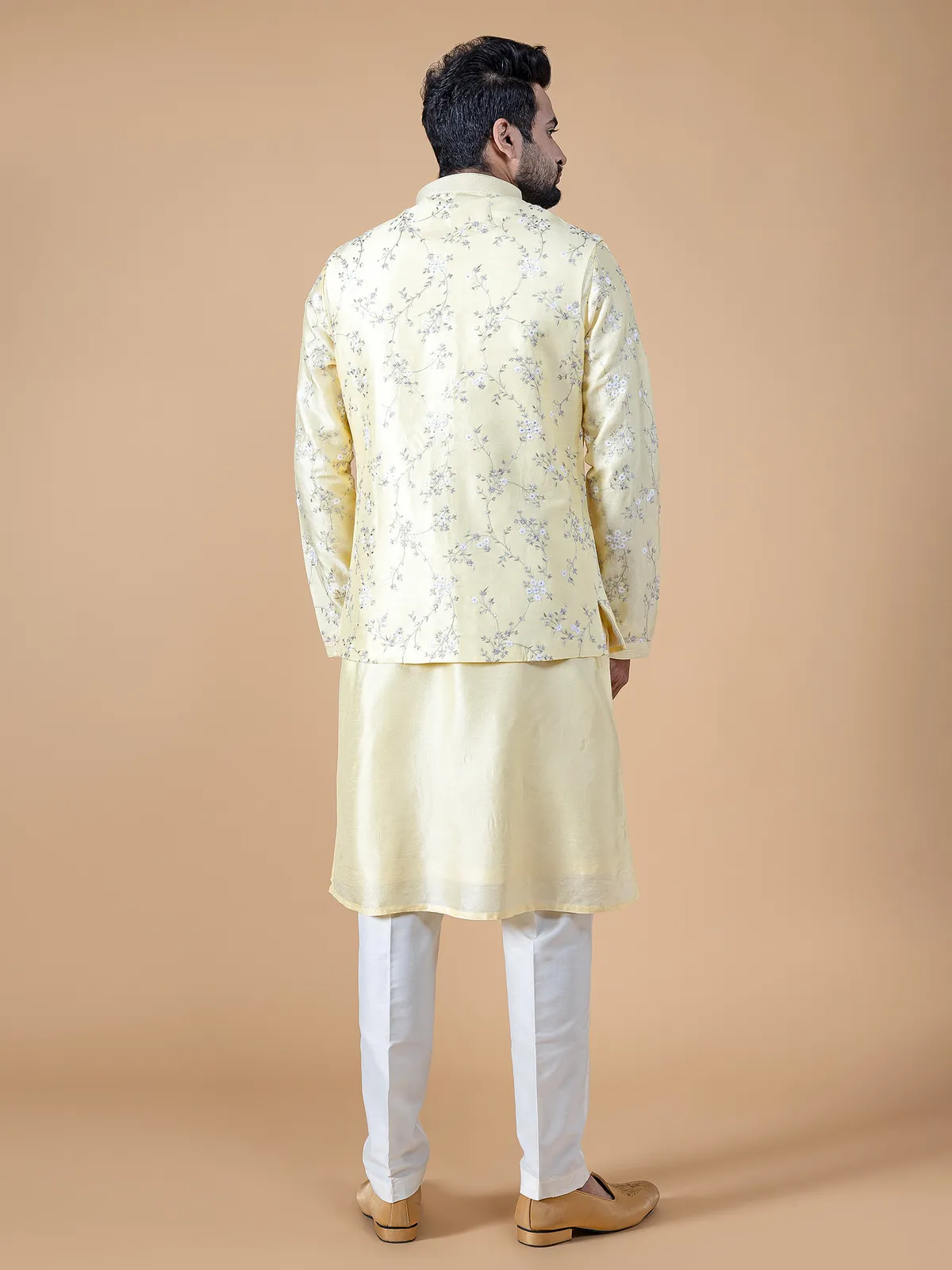 Light yellow raw silk wedding waistcoat set
