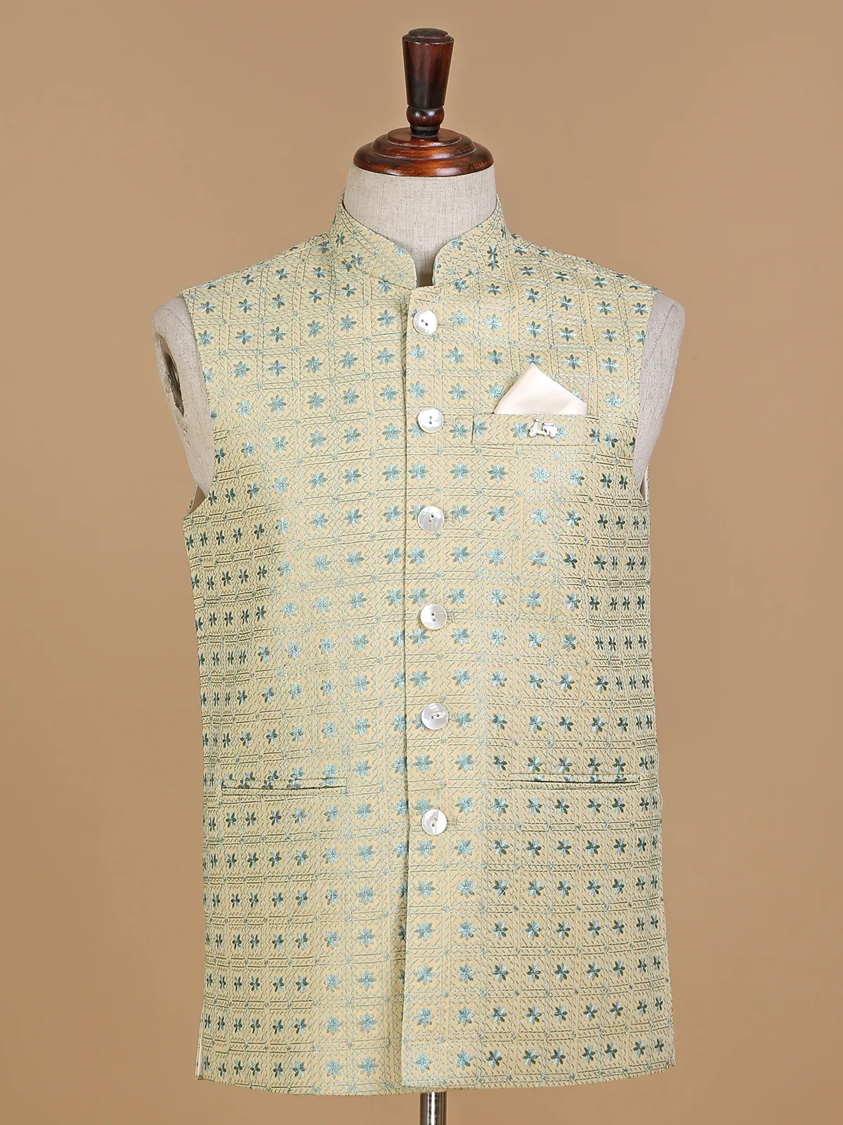 Light yellow silk waistcoat with embroidery