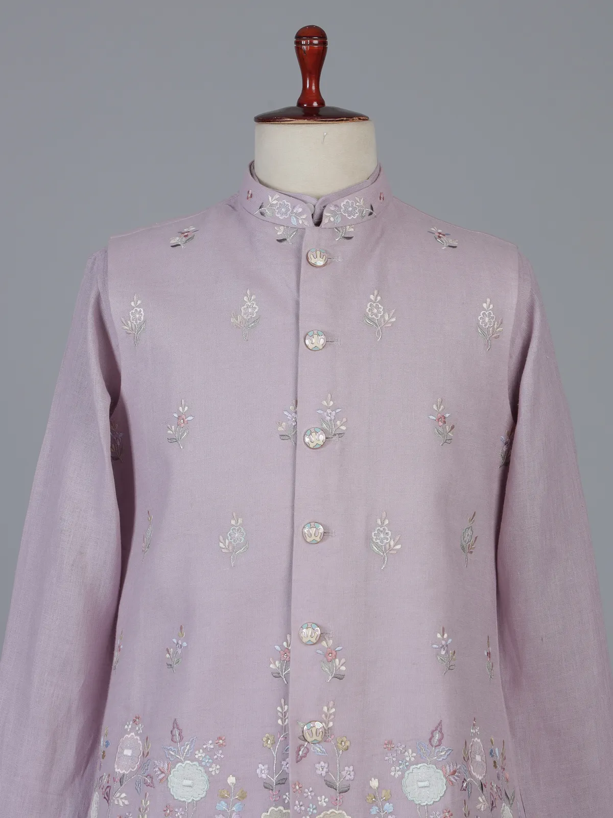 Lilac cotton linen waistcoat set with embroidery