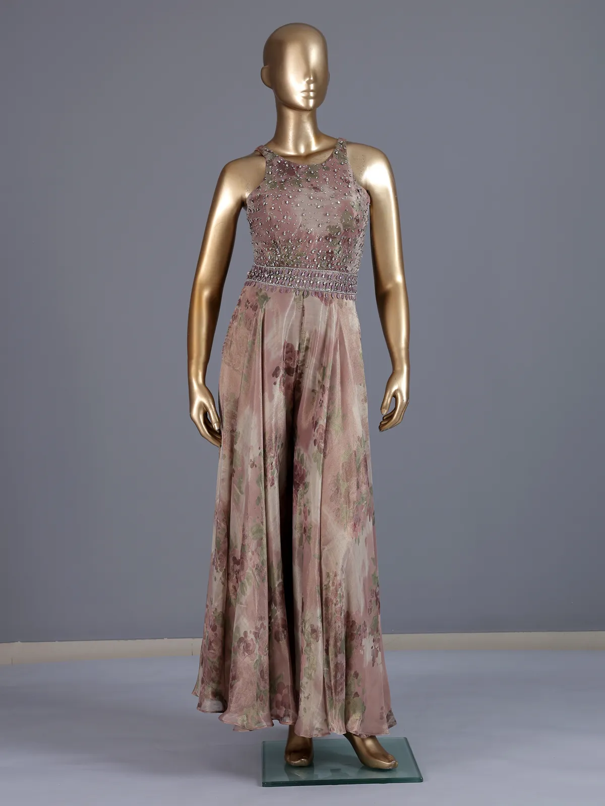 Lilac printed chiffon georgette designer for festive occasions