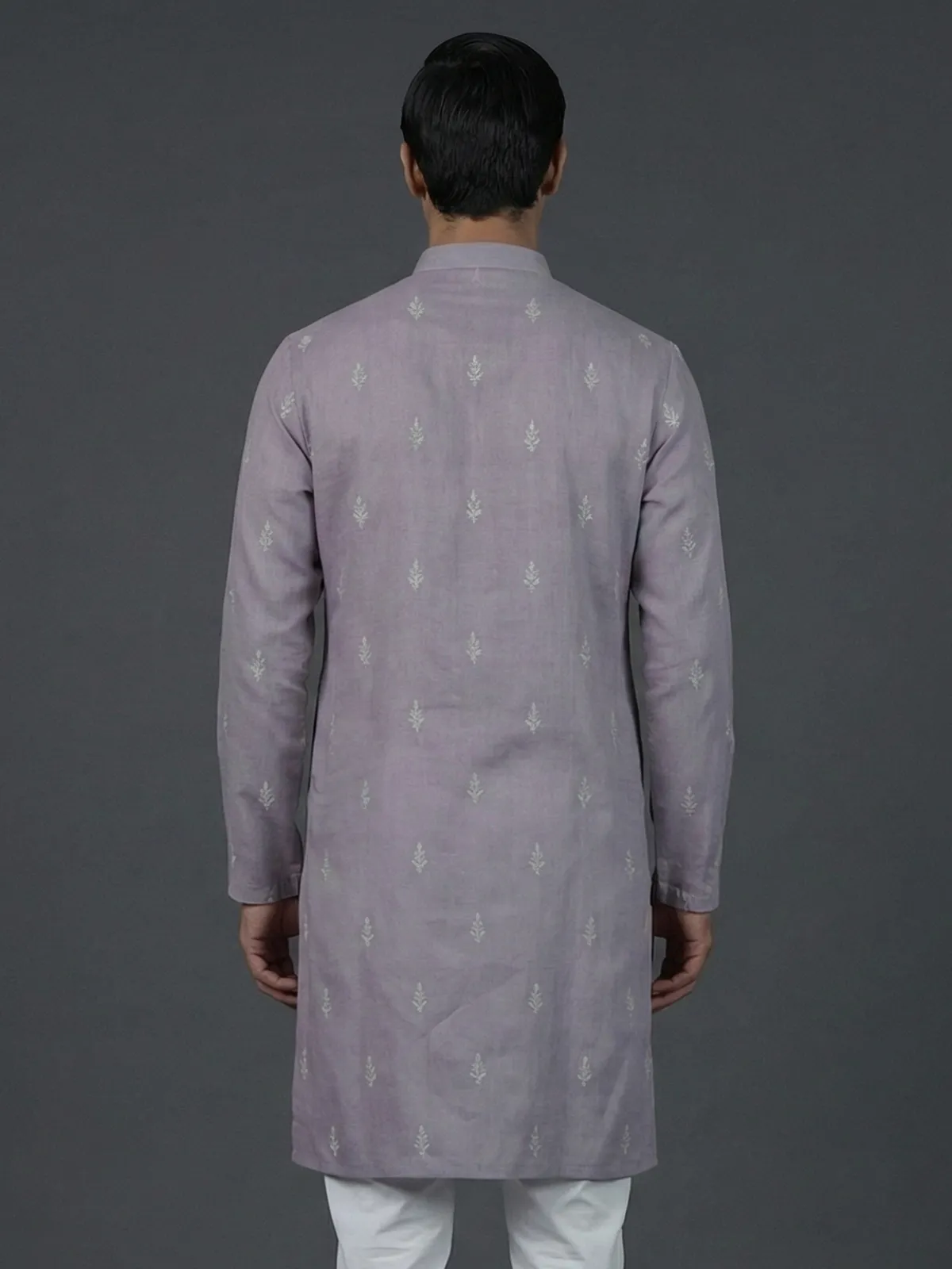 Lilac purple cotton thread work festive kurta