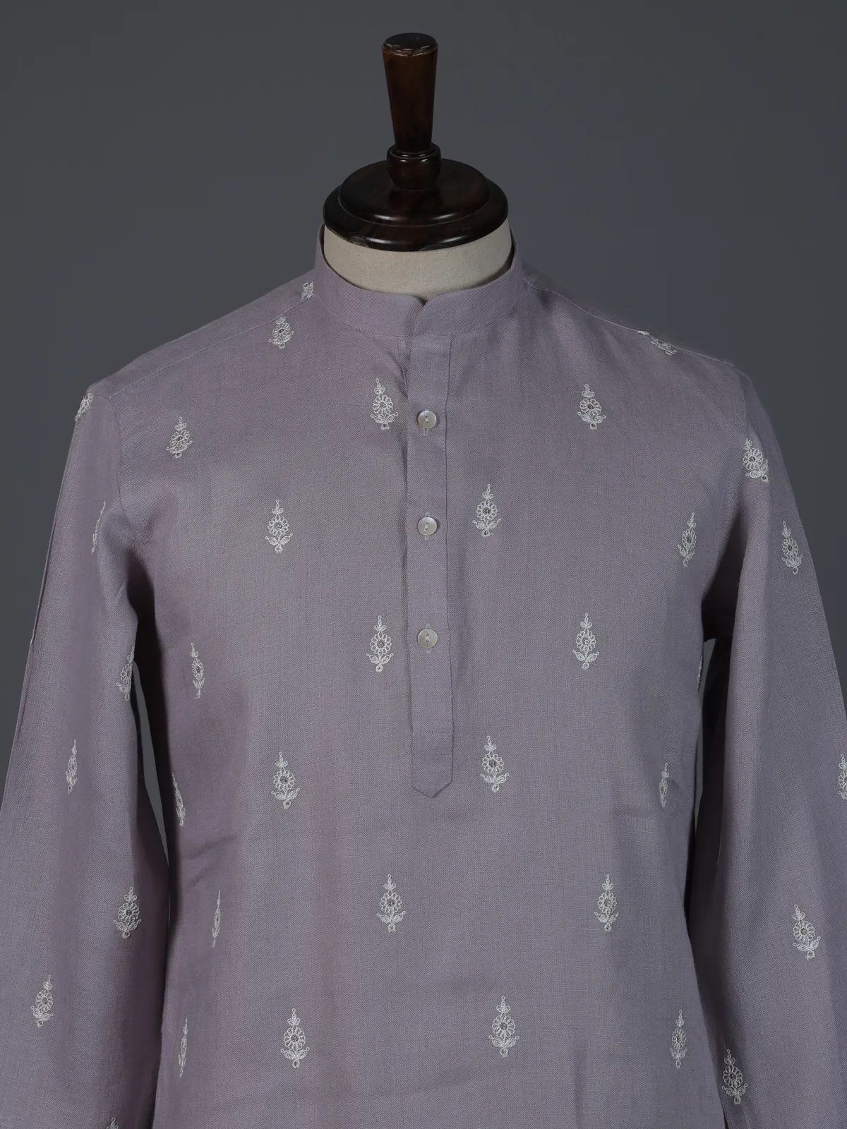 Lilac purple cotton thread work festive kurta