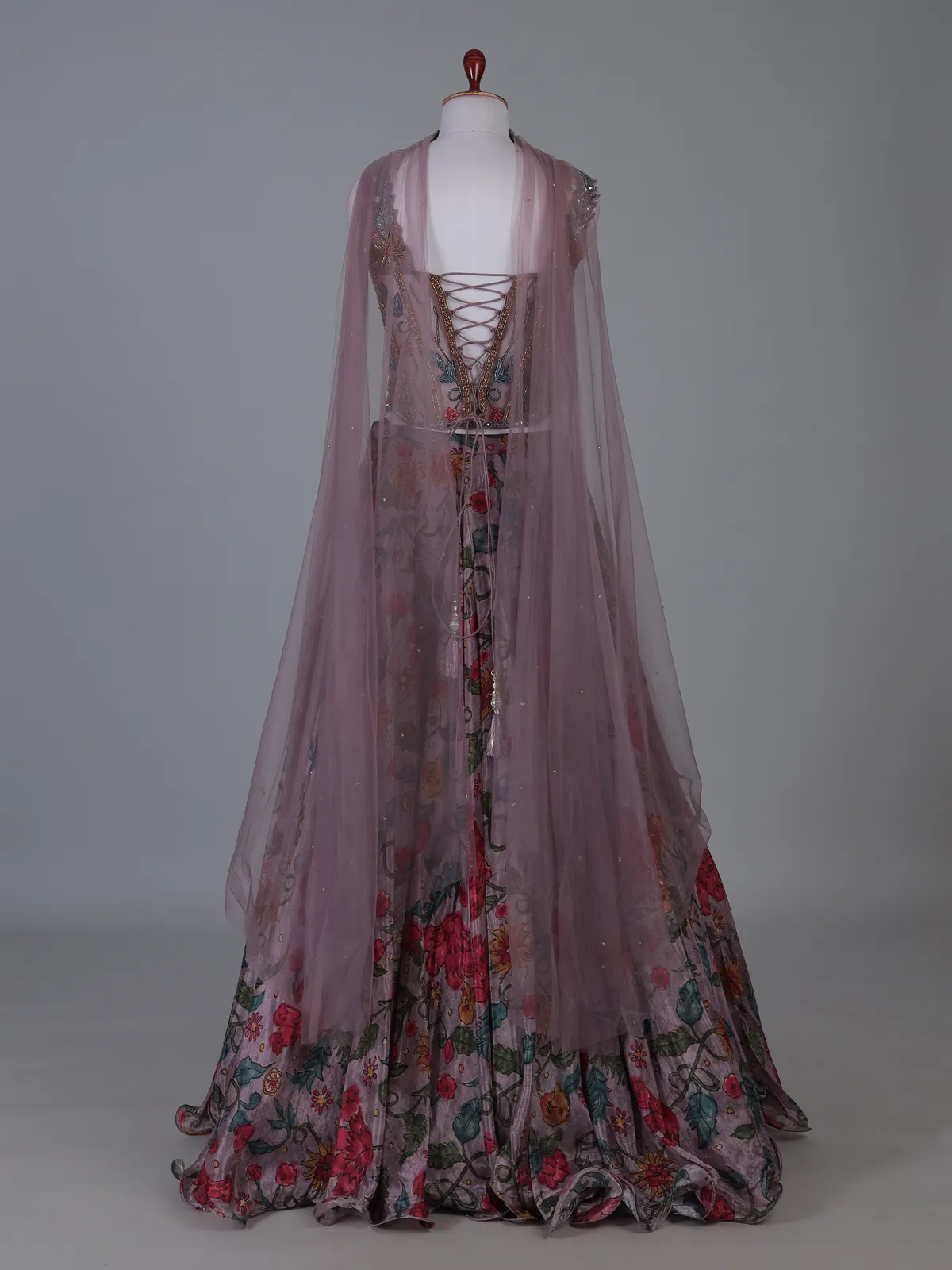 Lilac purple designer printed lehenga choli with sleeveless