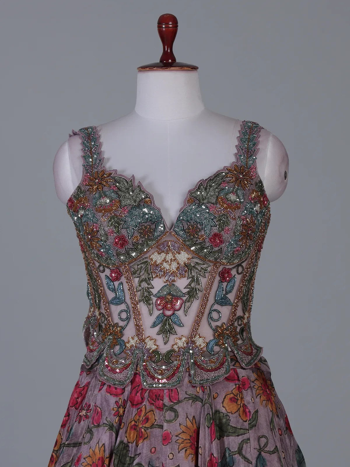 Lilac purple designer printed lehenga choli with sleeveless