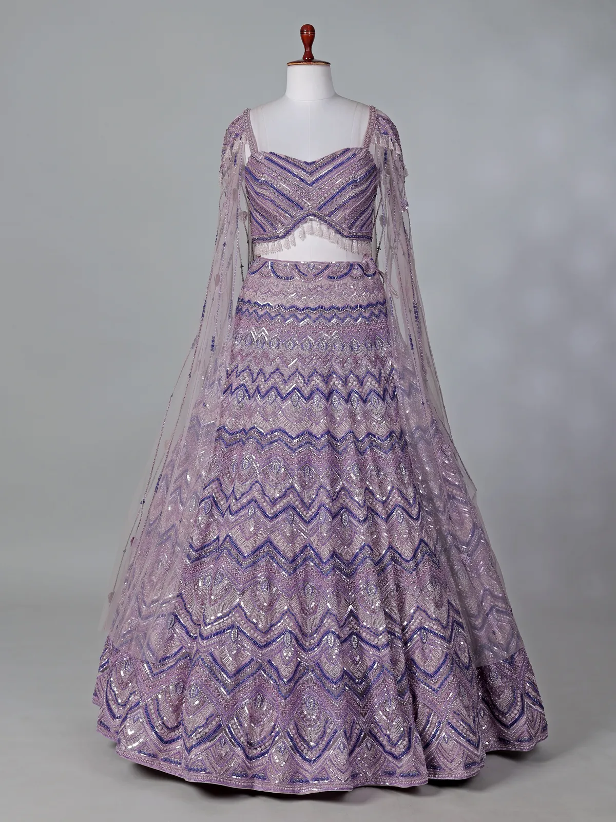 Lilac purple net designer lehenga choli for reception
