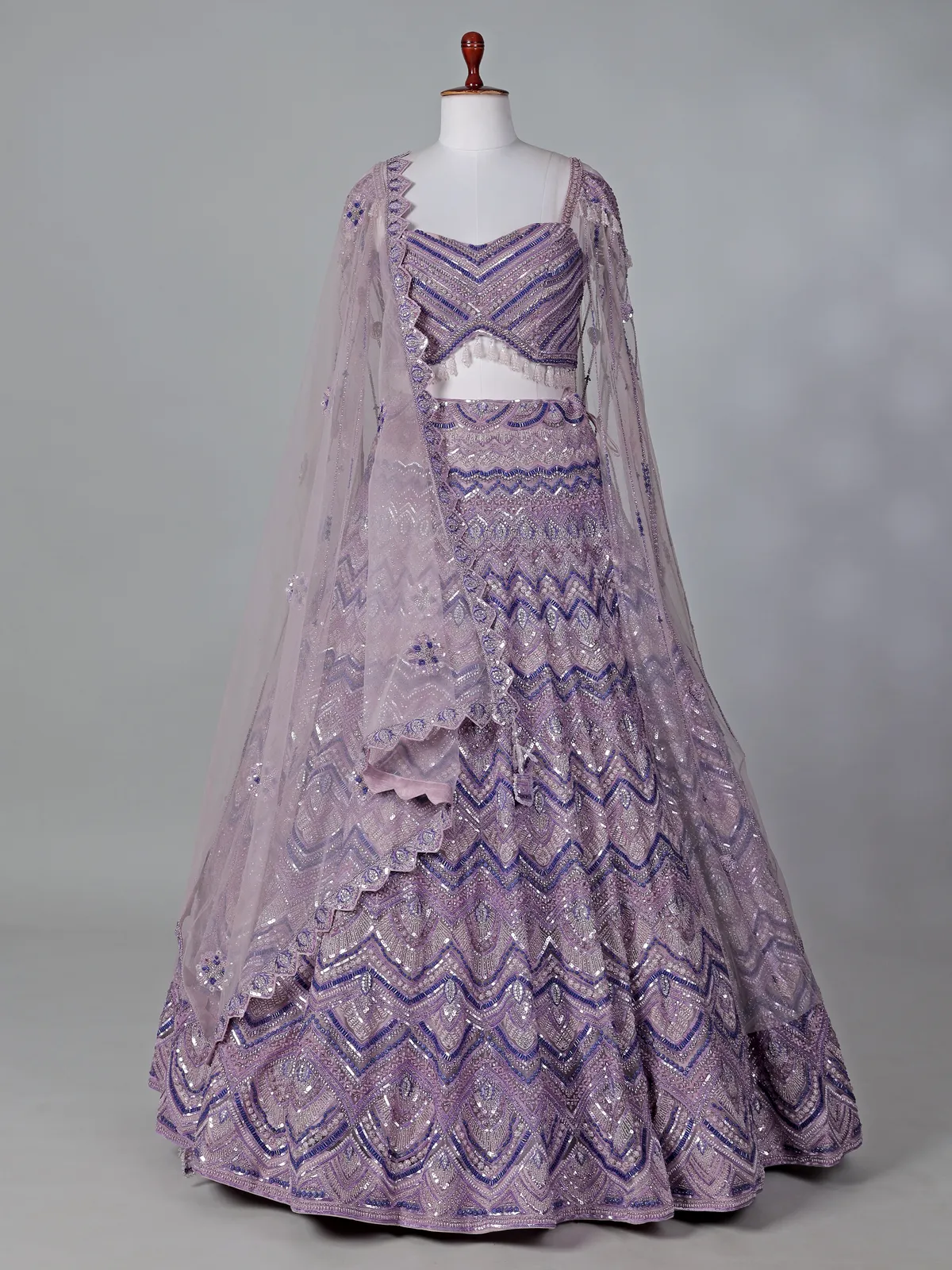 Lilac purple net designer lehenga choli for reception