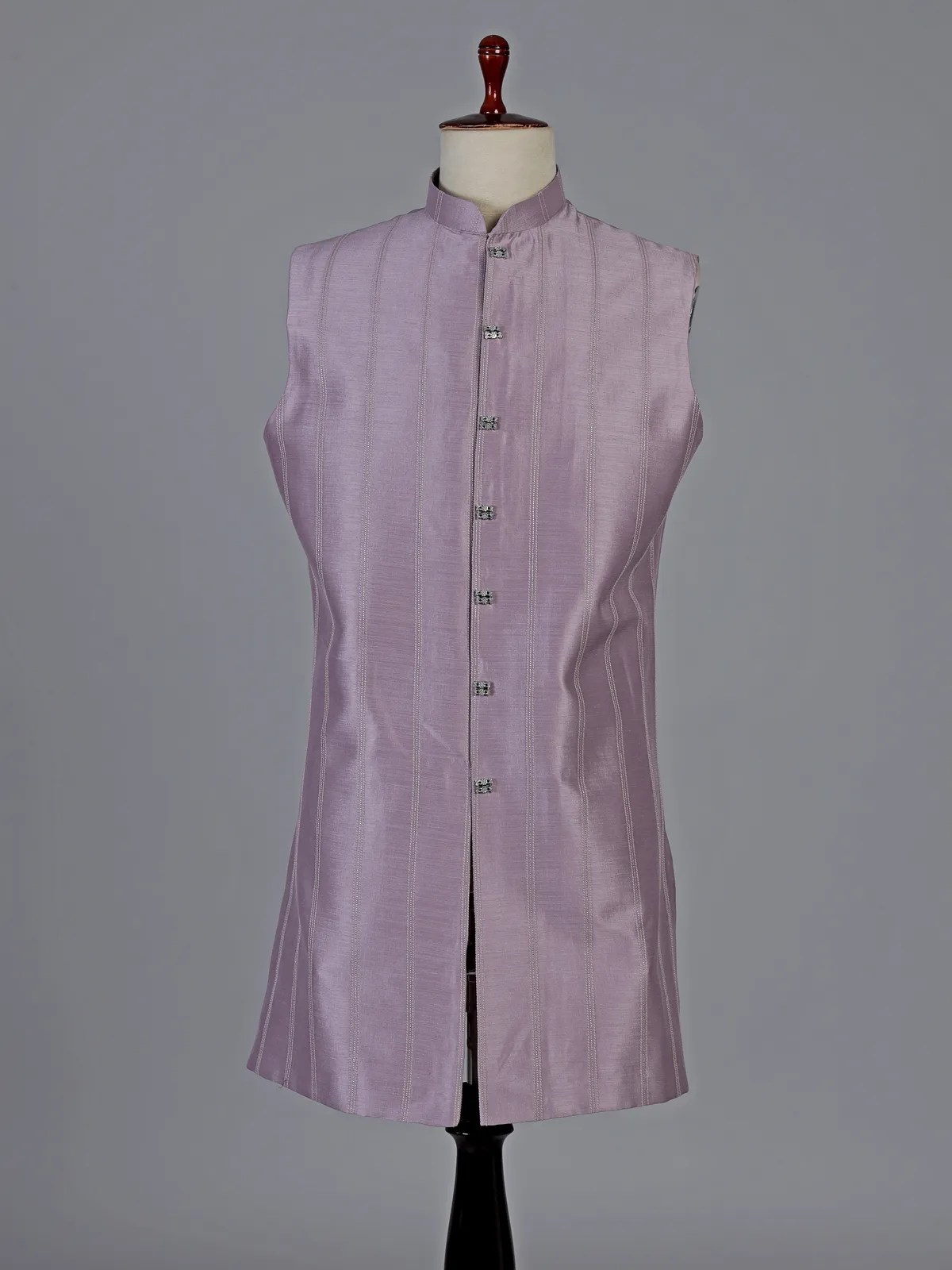 Lilac purple silk indowestern set with brooch detail