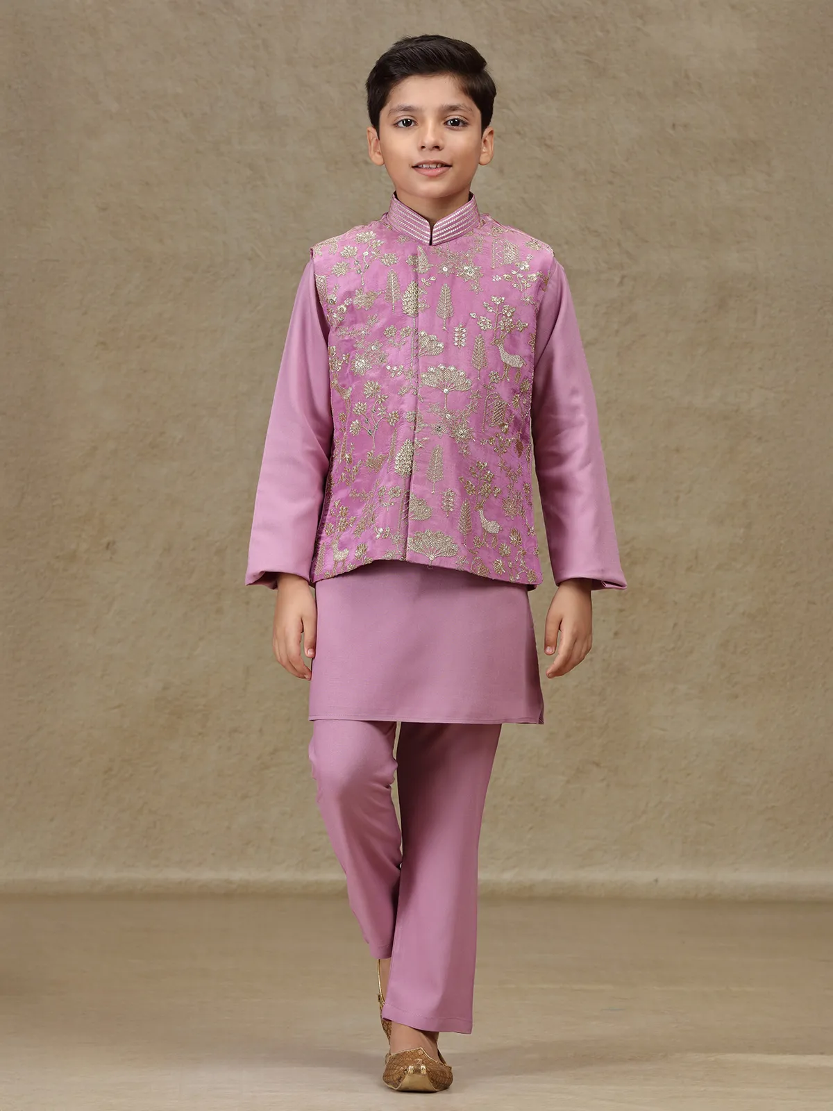 Lilac purple silk waistcoat set for boys