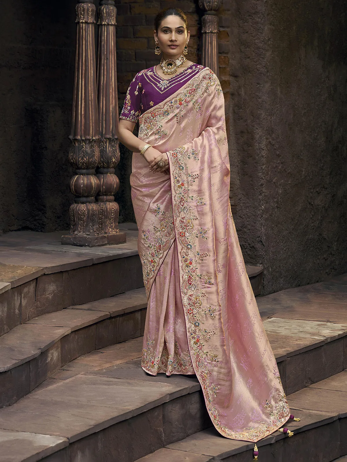 Lilac purple viscose saree