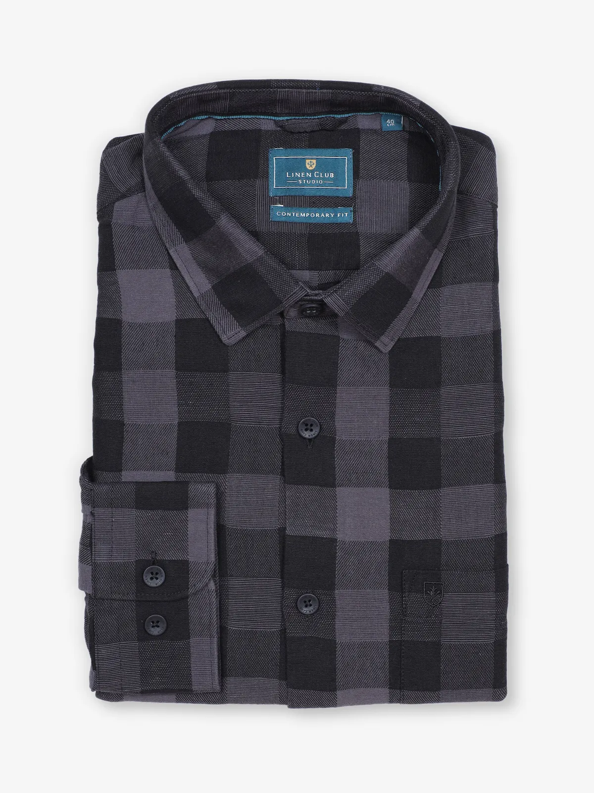LINEN CLUB black checks shirt