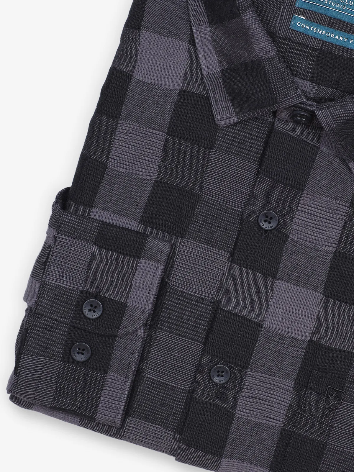 LINEN CLUB black checks shirt