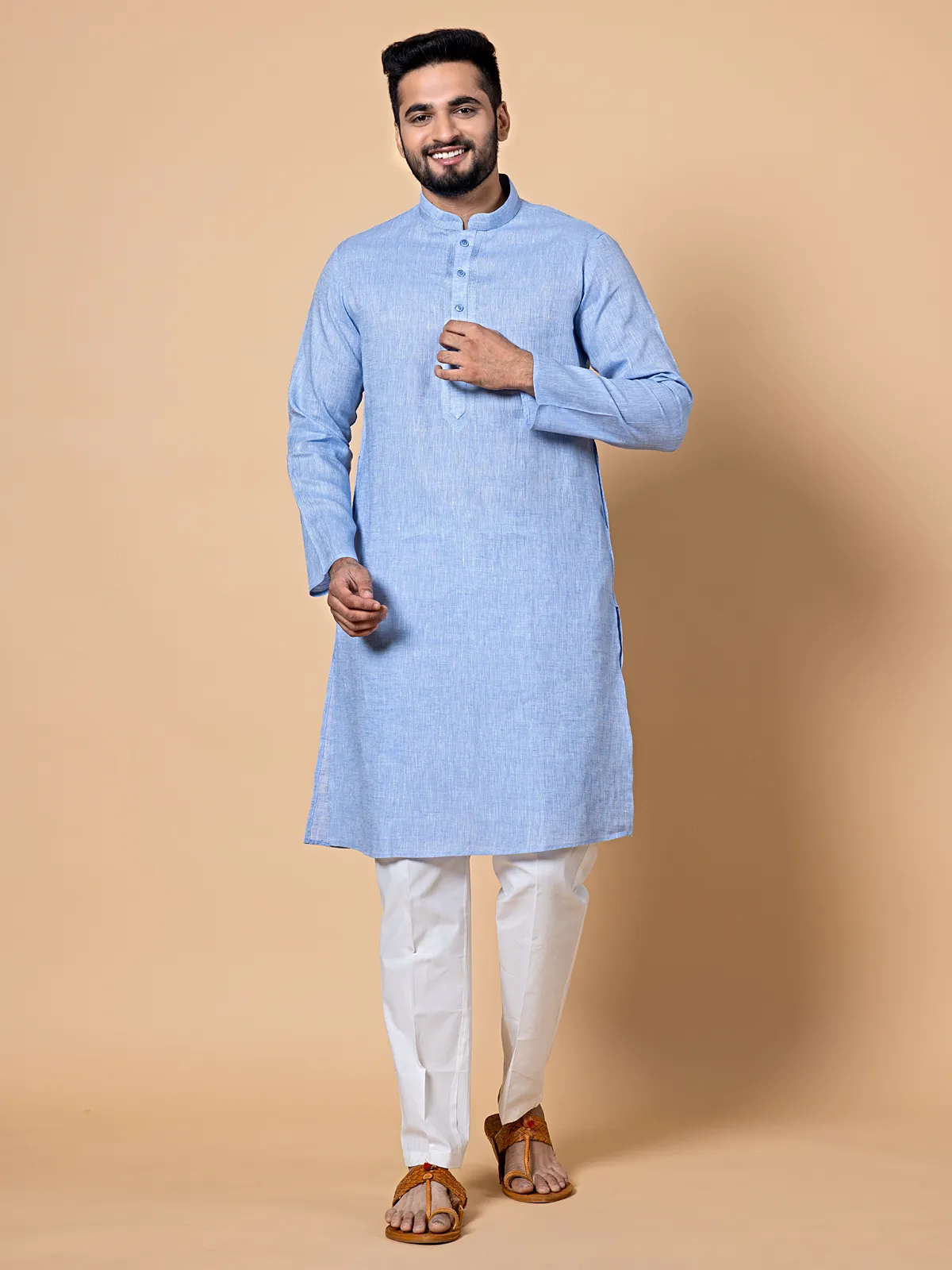 Linen lavender kurta suit