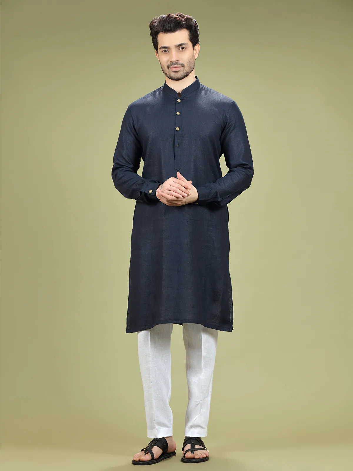 Linen navy festive wear kurta suit