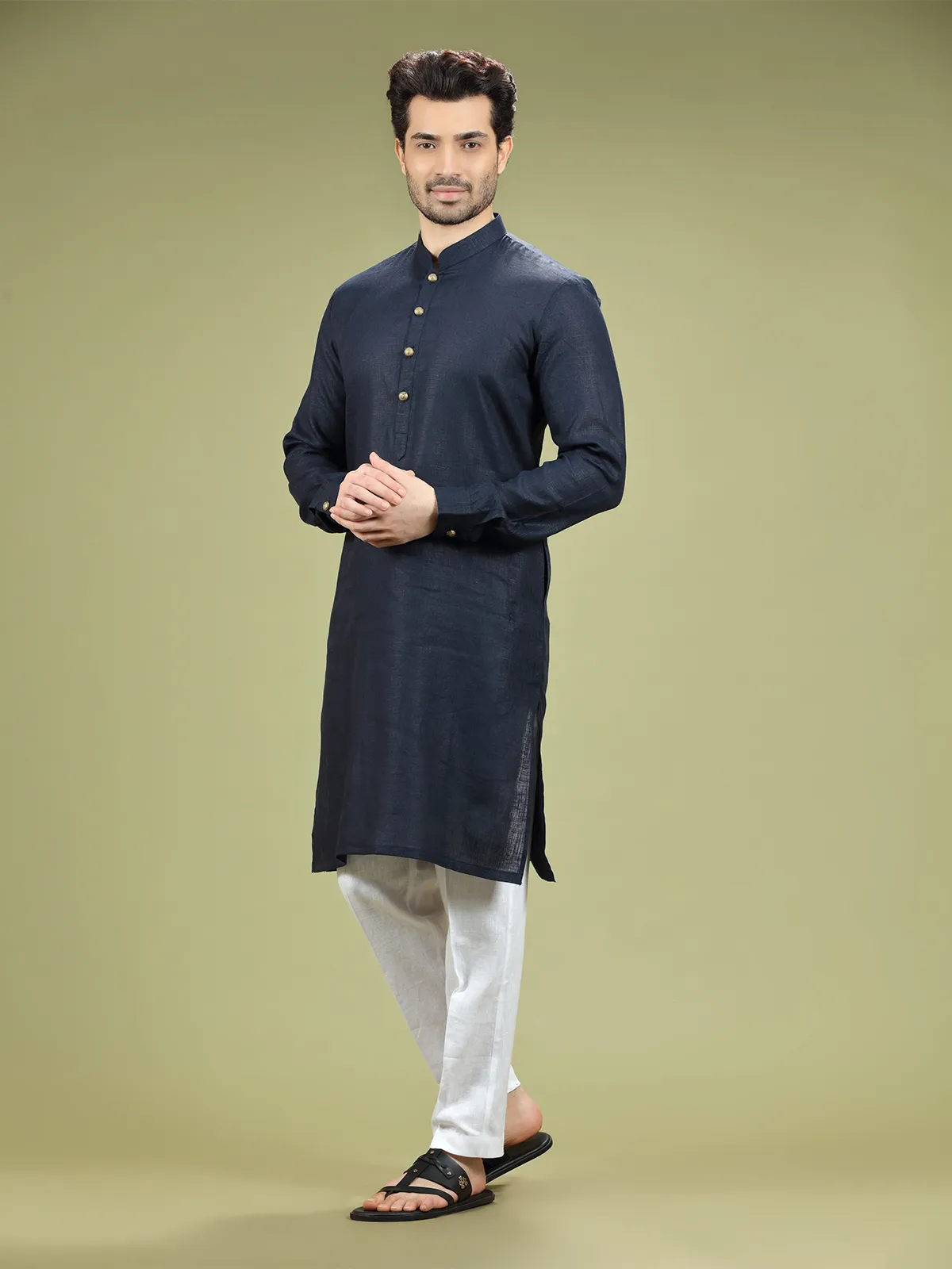 Linen navy festive wear  Men Kurta pajama