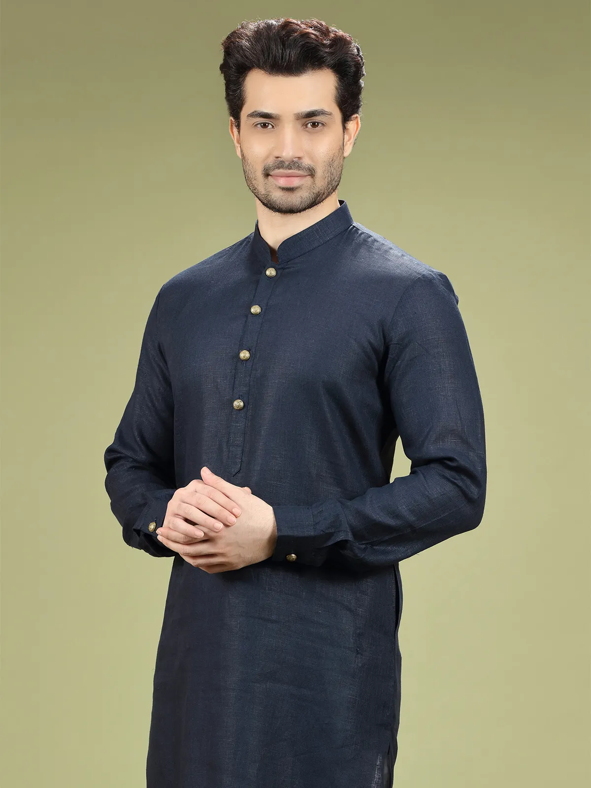 Linen navy festive wear  Men Kurta pajama