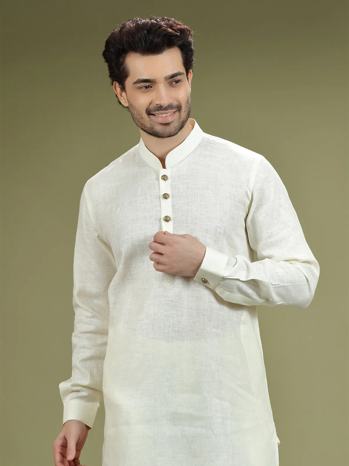 Linen off white kurta suit