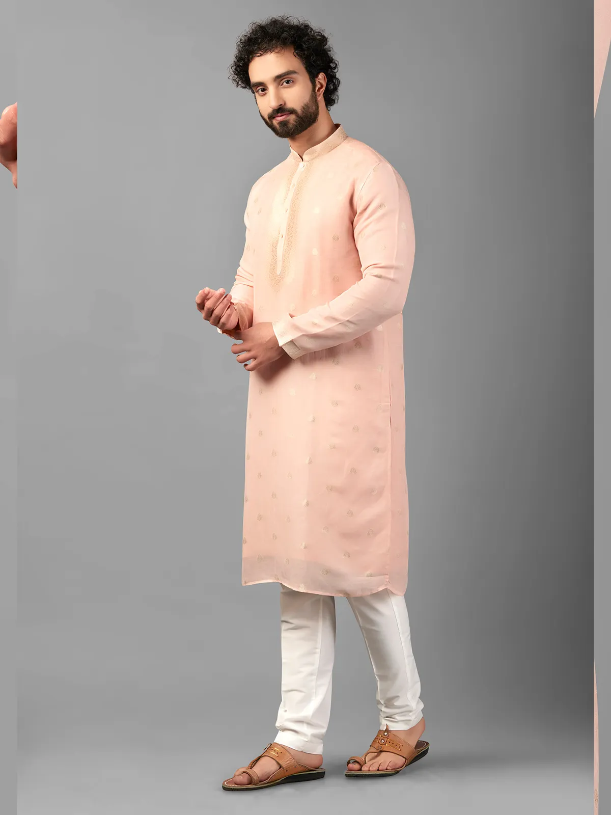 Linen peach  Men Kurta pajama for festive