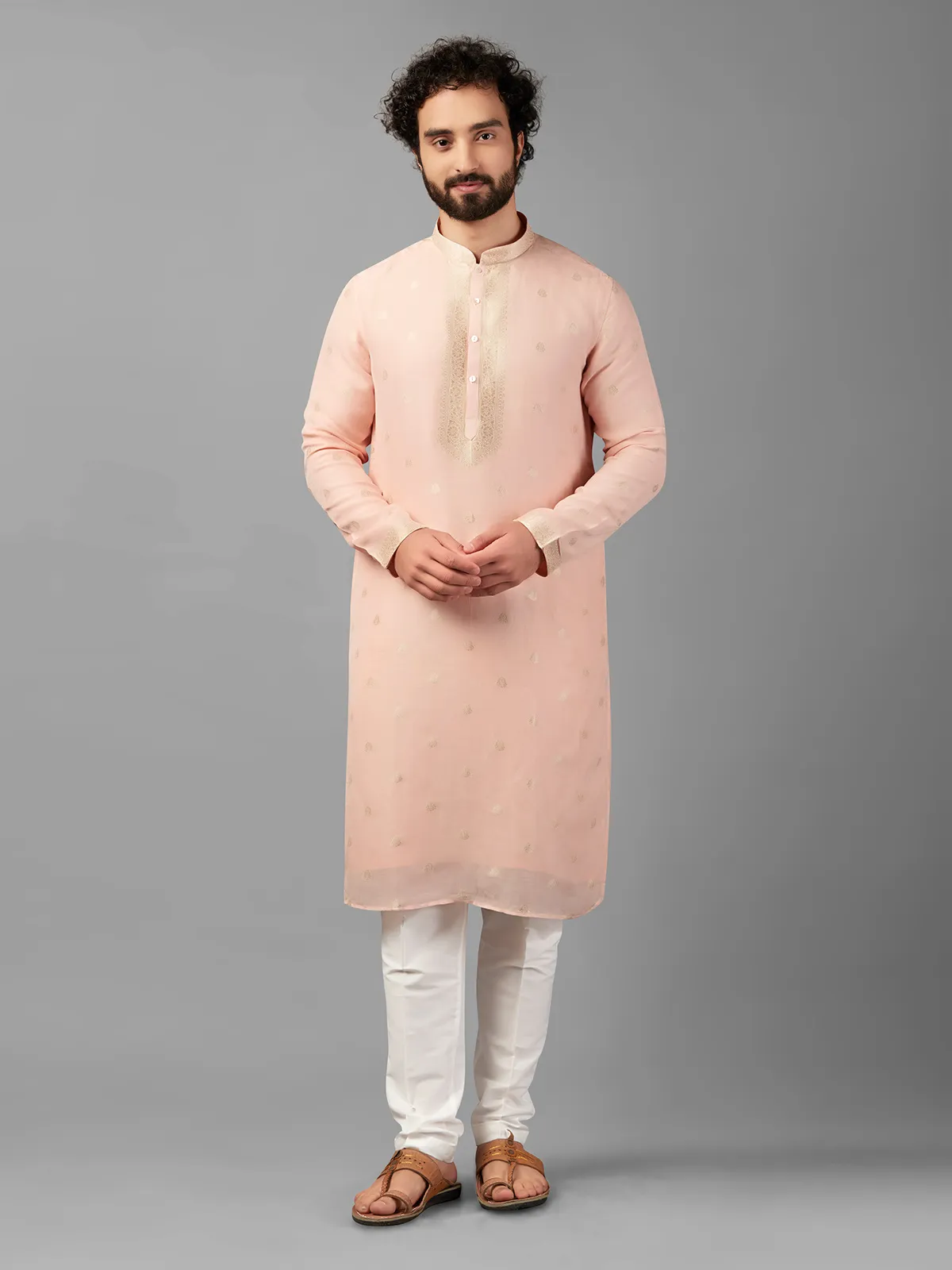 Linen peach kurta suit for festive