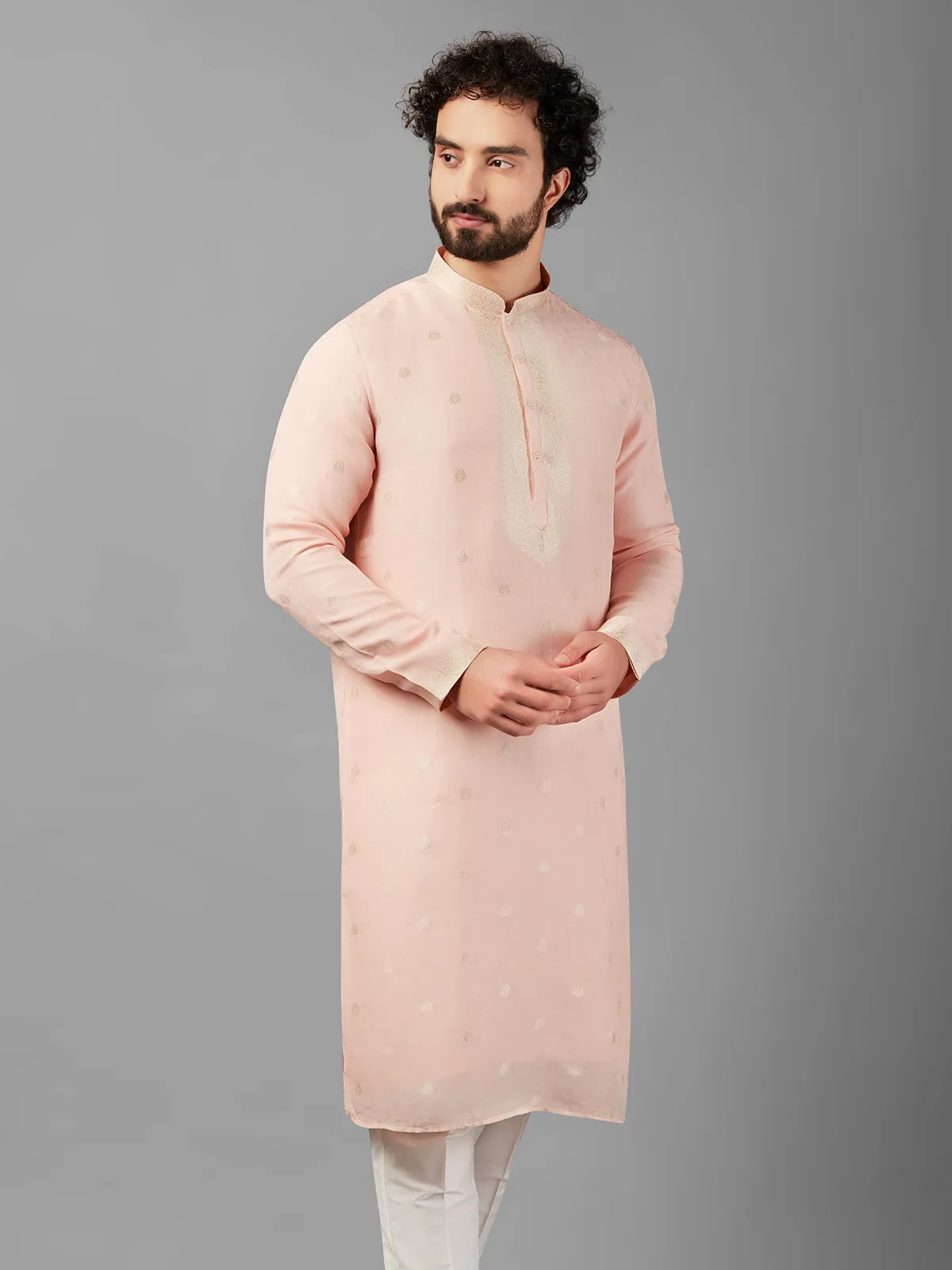 Linen peach kurta suit for festive