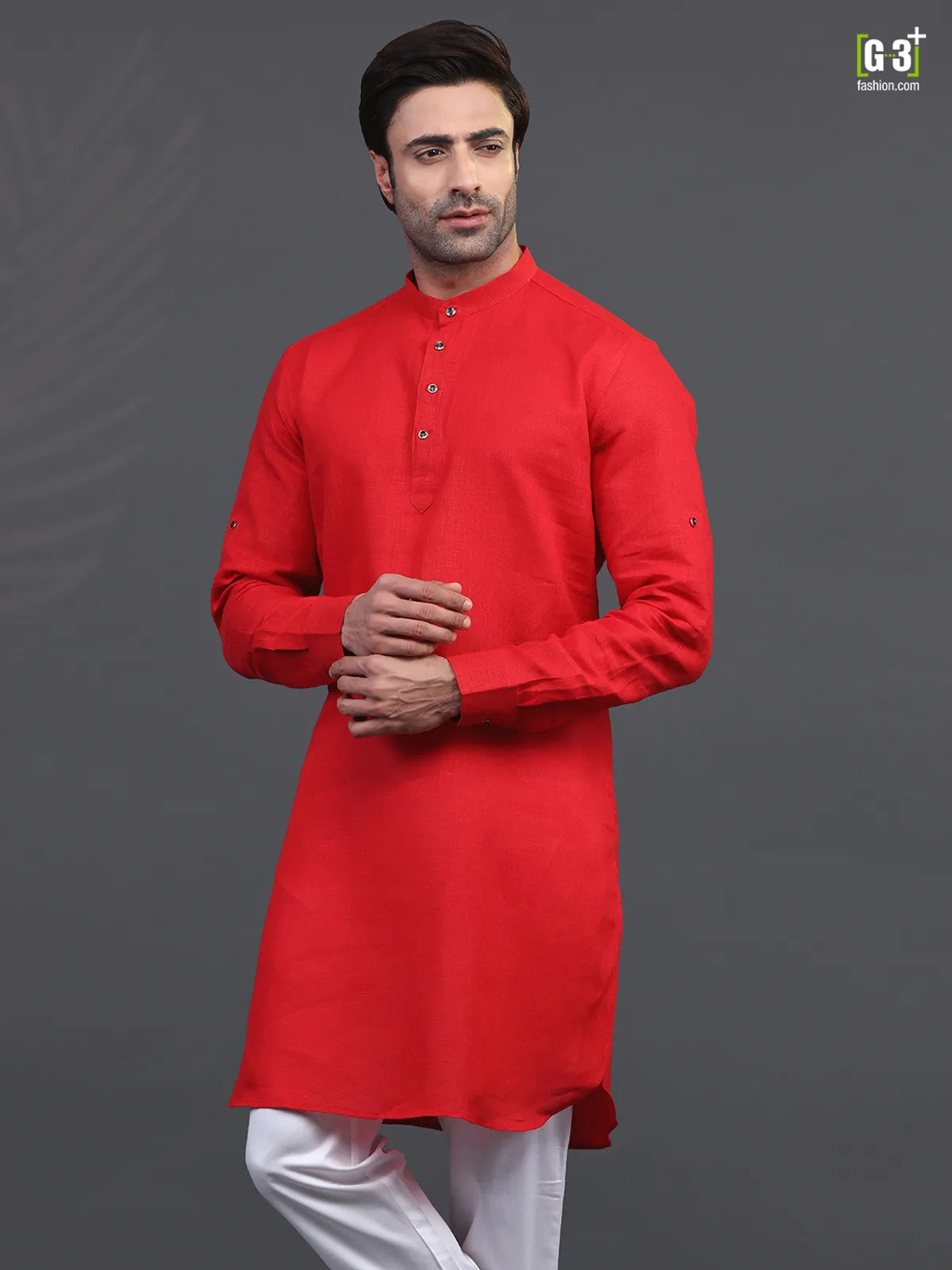 Linen red kurta for mens