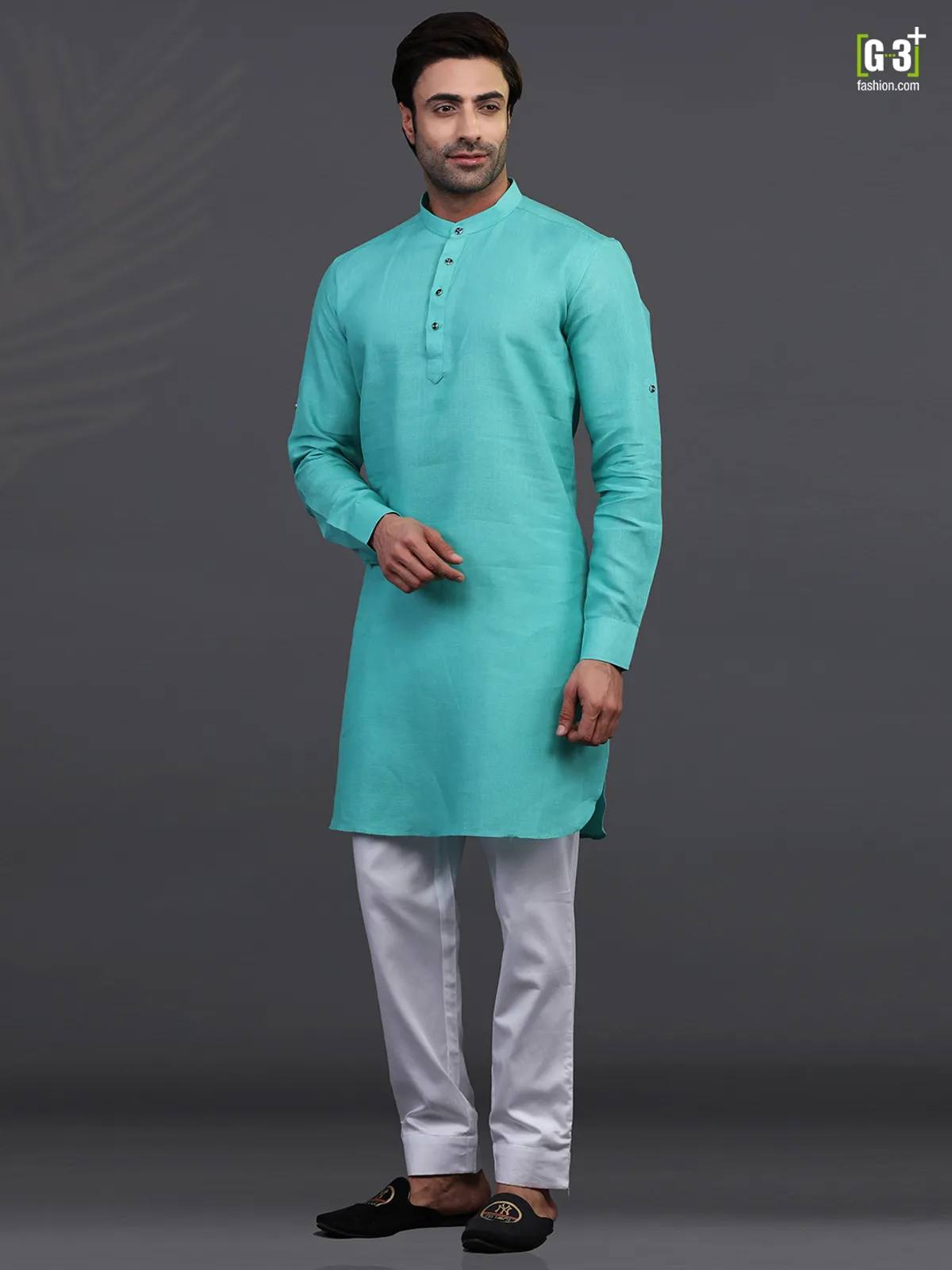 Linen sea green festive  Men Kurta pajama