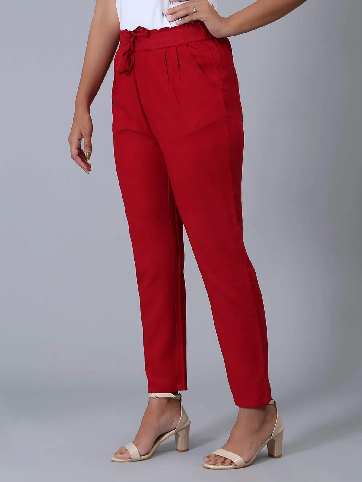 Linen solid red pyjama