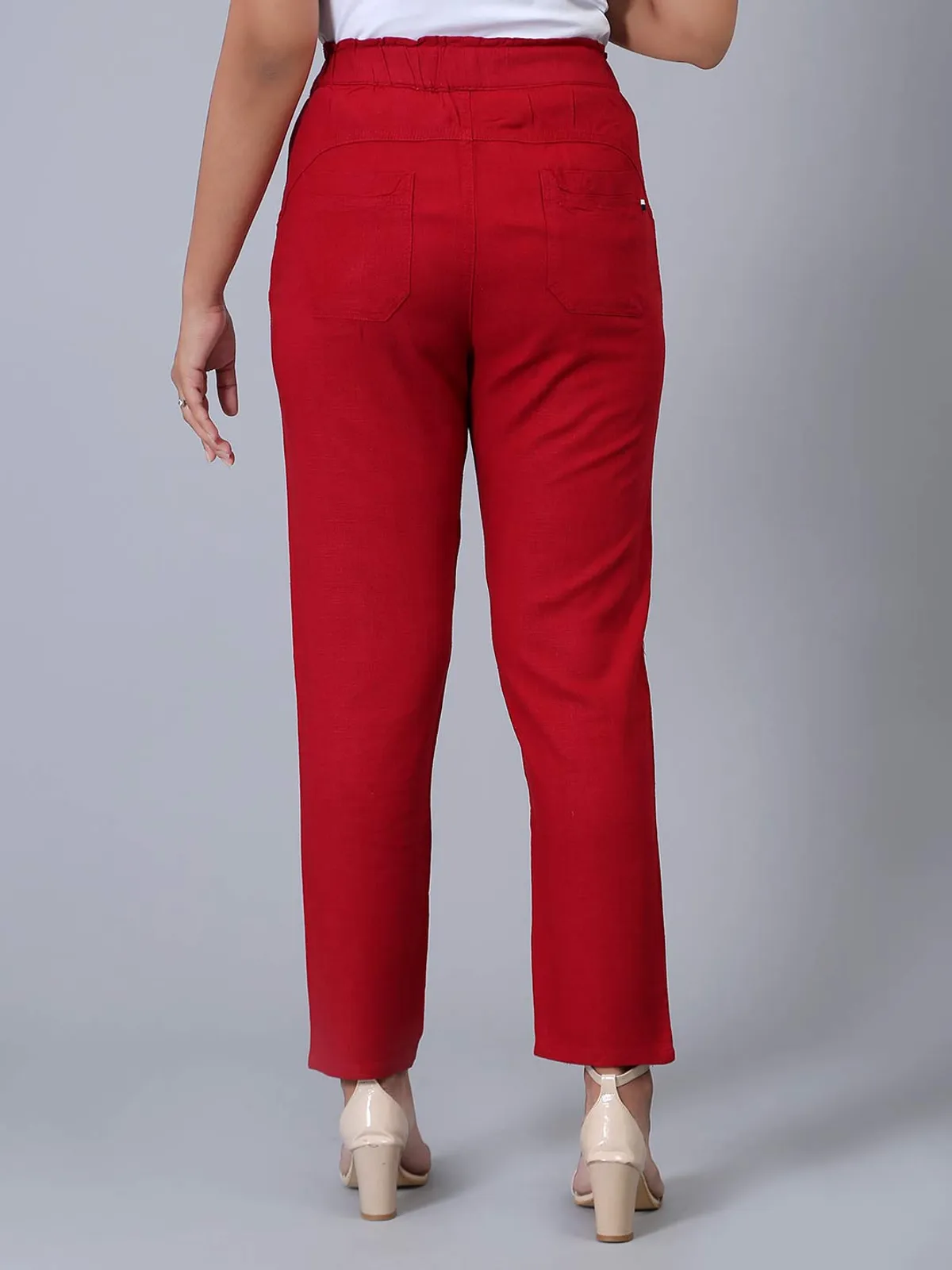 Linen solid red pyjama